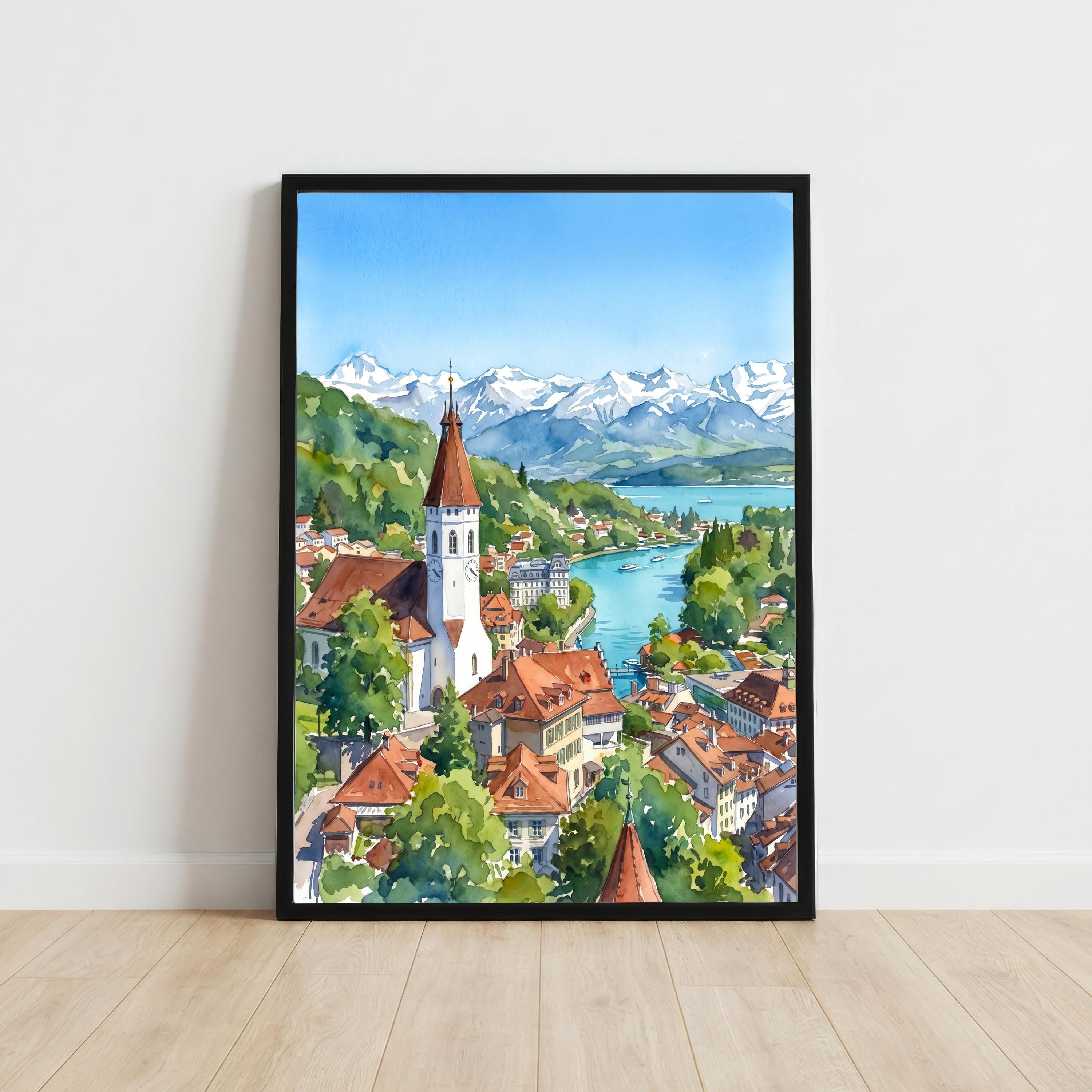 Sauze d'Oulx Italy Watercolor Art Print Italian Alps Ski Resort Wall Decor Mountain Landscape Skiing Gift Travel Poster Home Décor