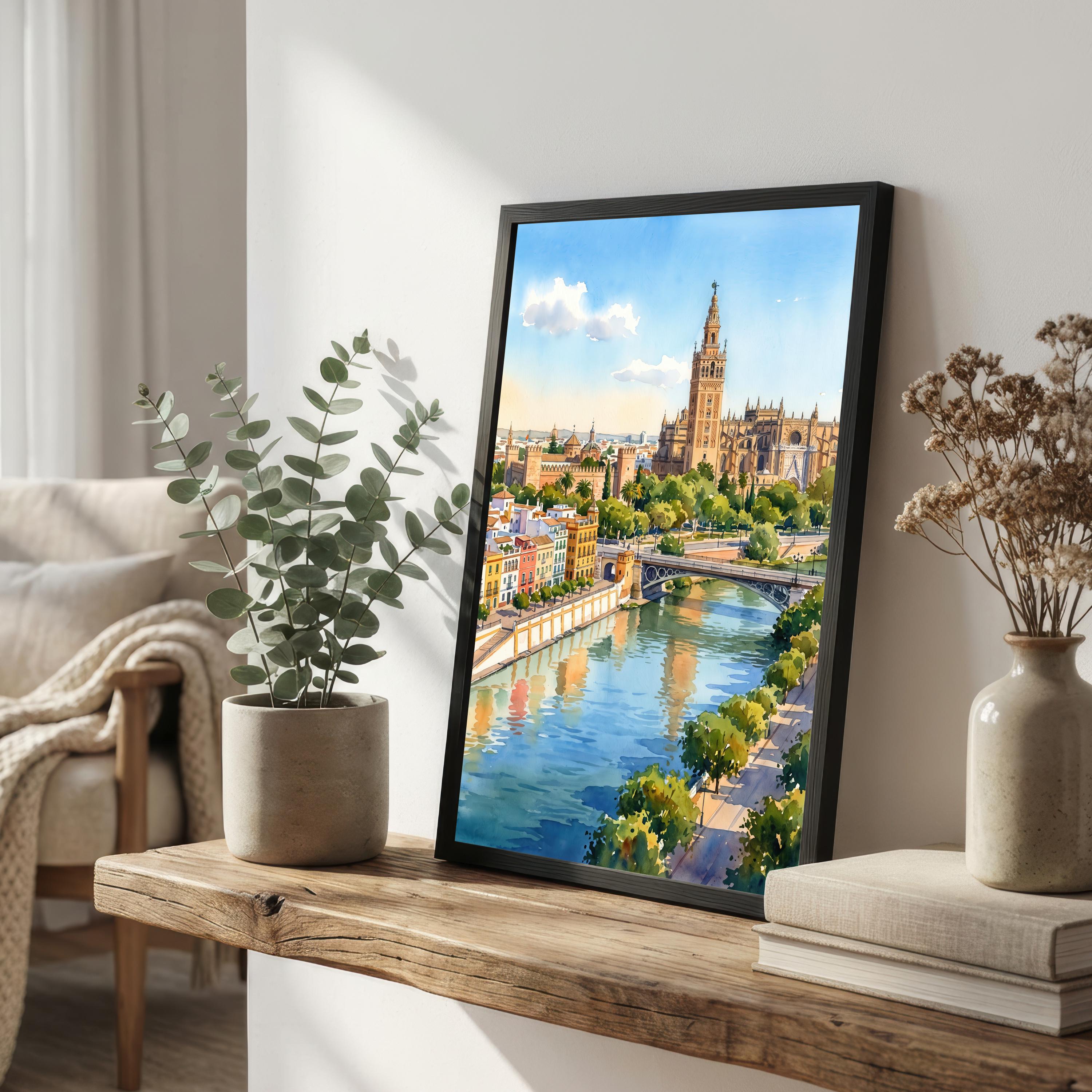 Seville Spain Watercolor Art Print Andalusian City Wall Decor Spanish Architecture Travel Poster European Gift Home Décor