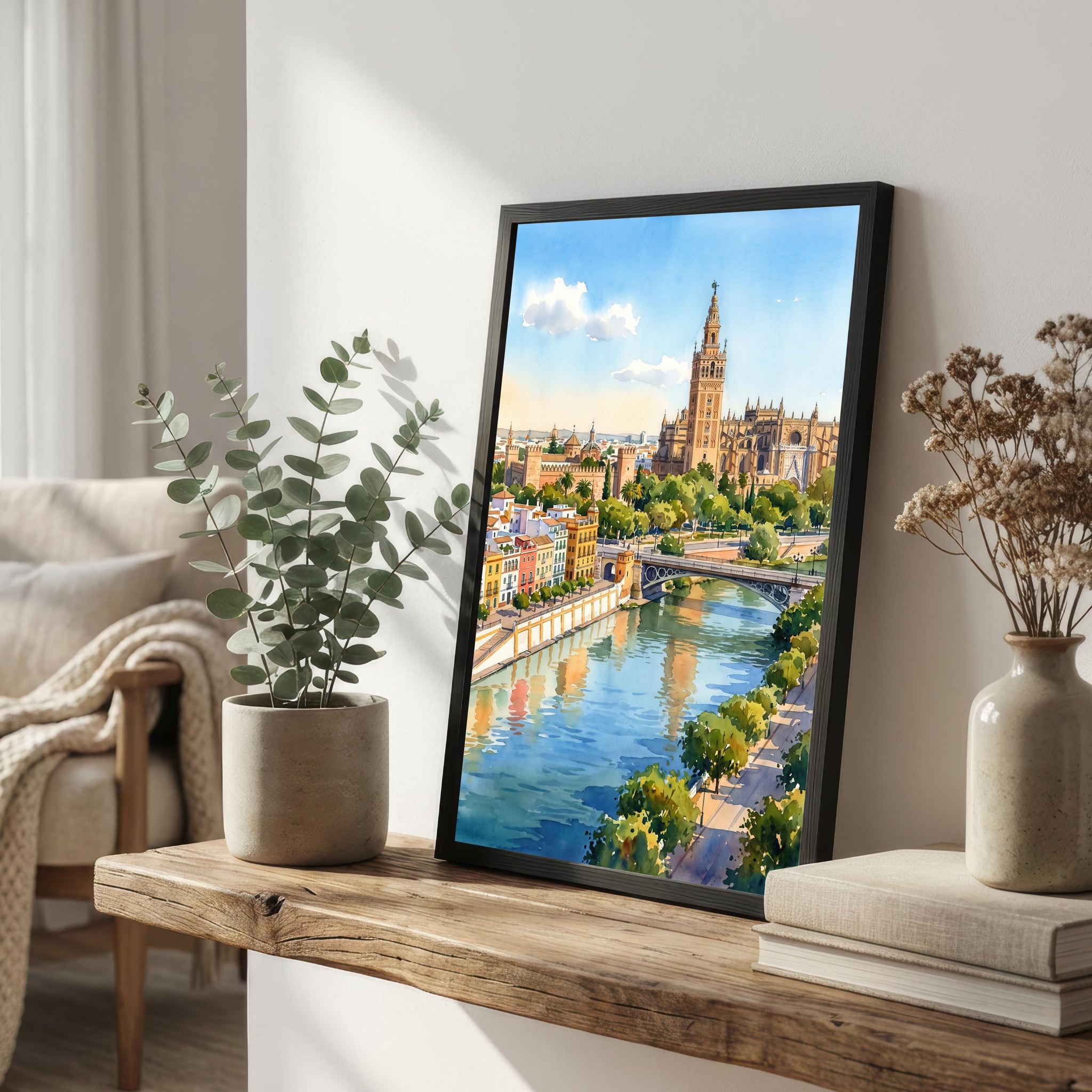 Seville Spain Watercolor Art Print Andalusian City Wall Decor Spanish Architecture Travel Poster European Gift Home Décor