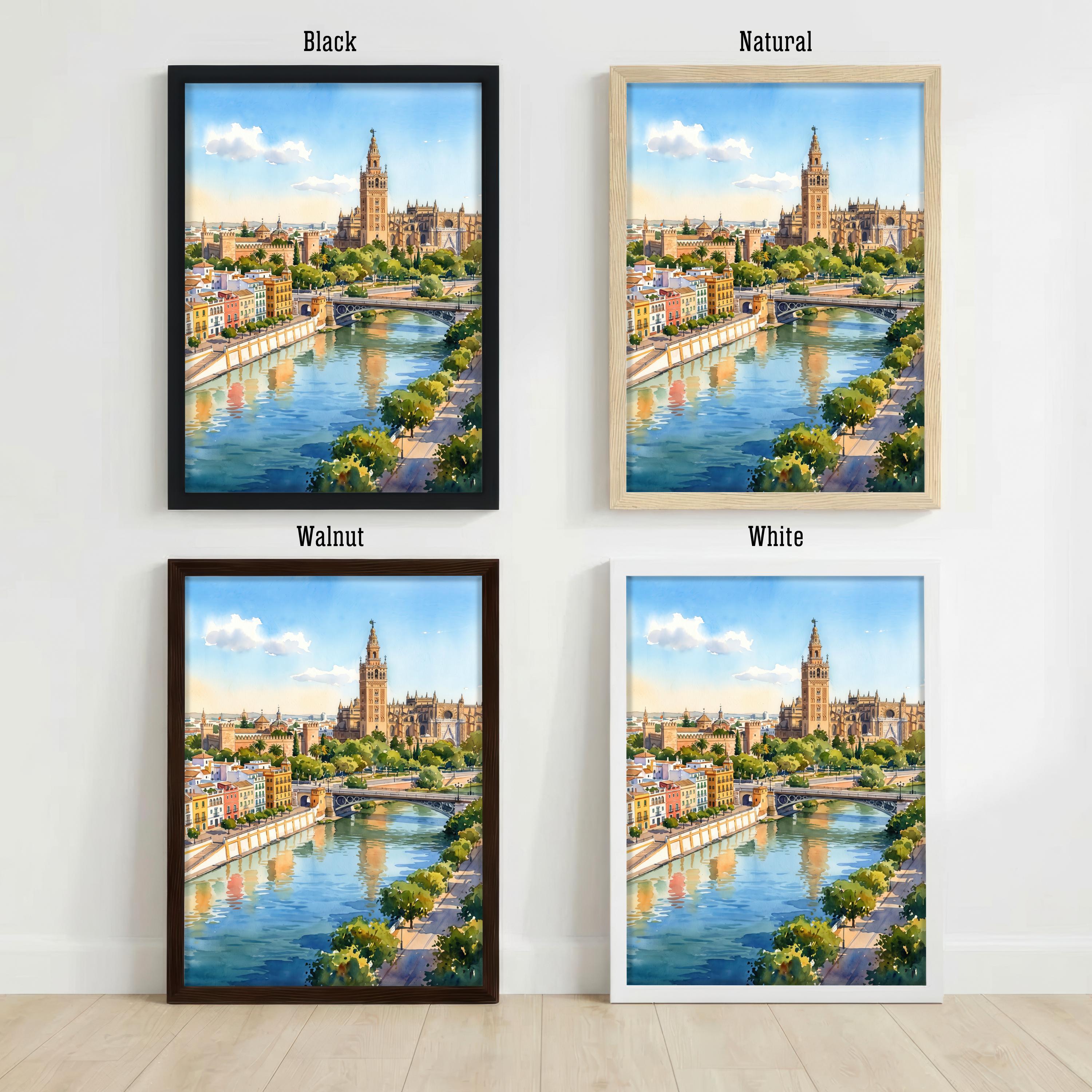 Seville Spain Watercolor Art Print Andalusian City Wall Decor Spanish Architecture Travel Poster European Gift Home Décor