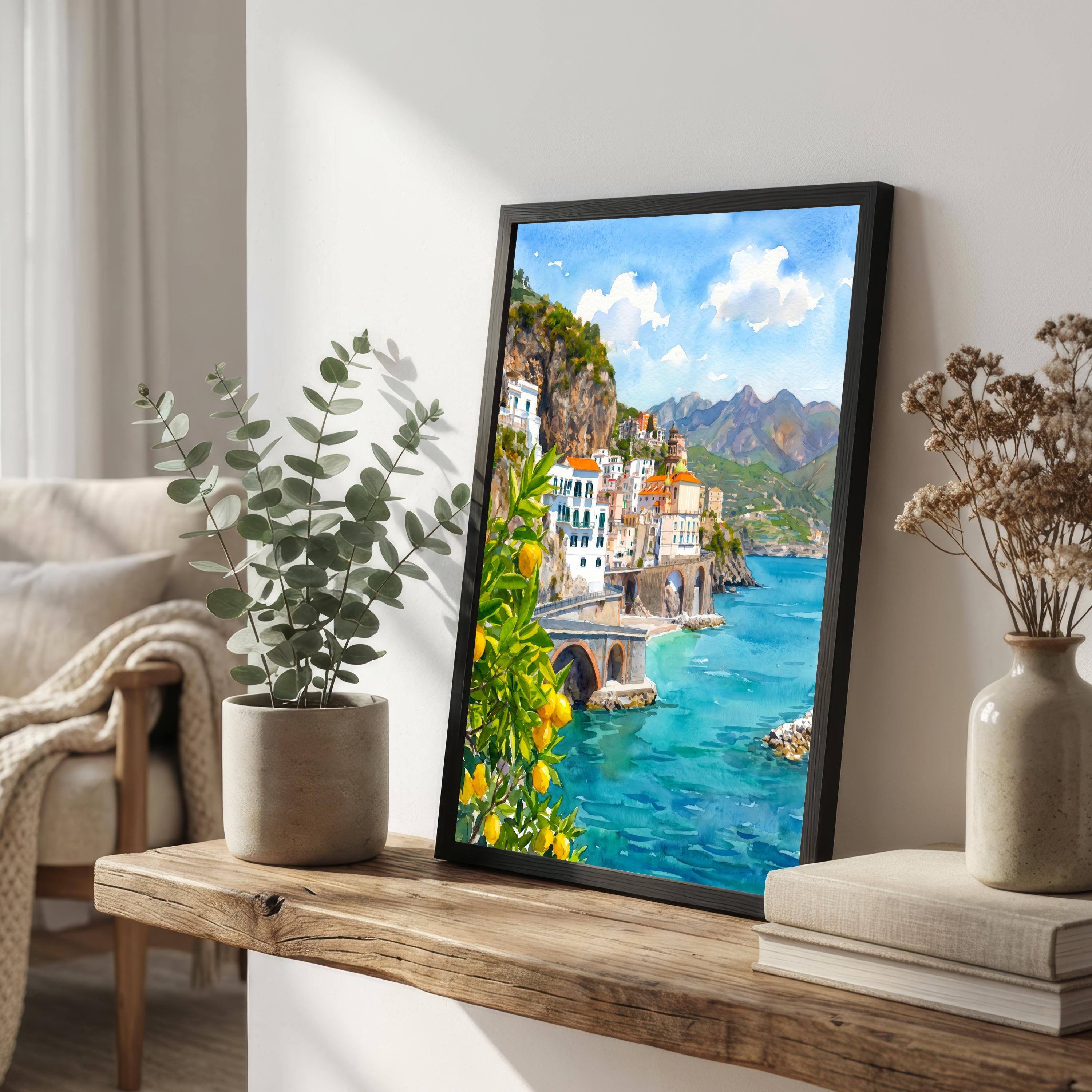 Sorrento Italy Watercolor Art Print Amalfi Coast Wall Decor Mediterranean Landscape Travel Poster European Gift Home Décor