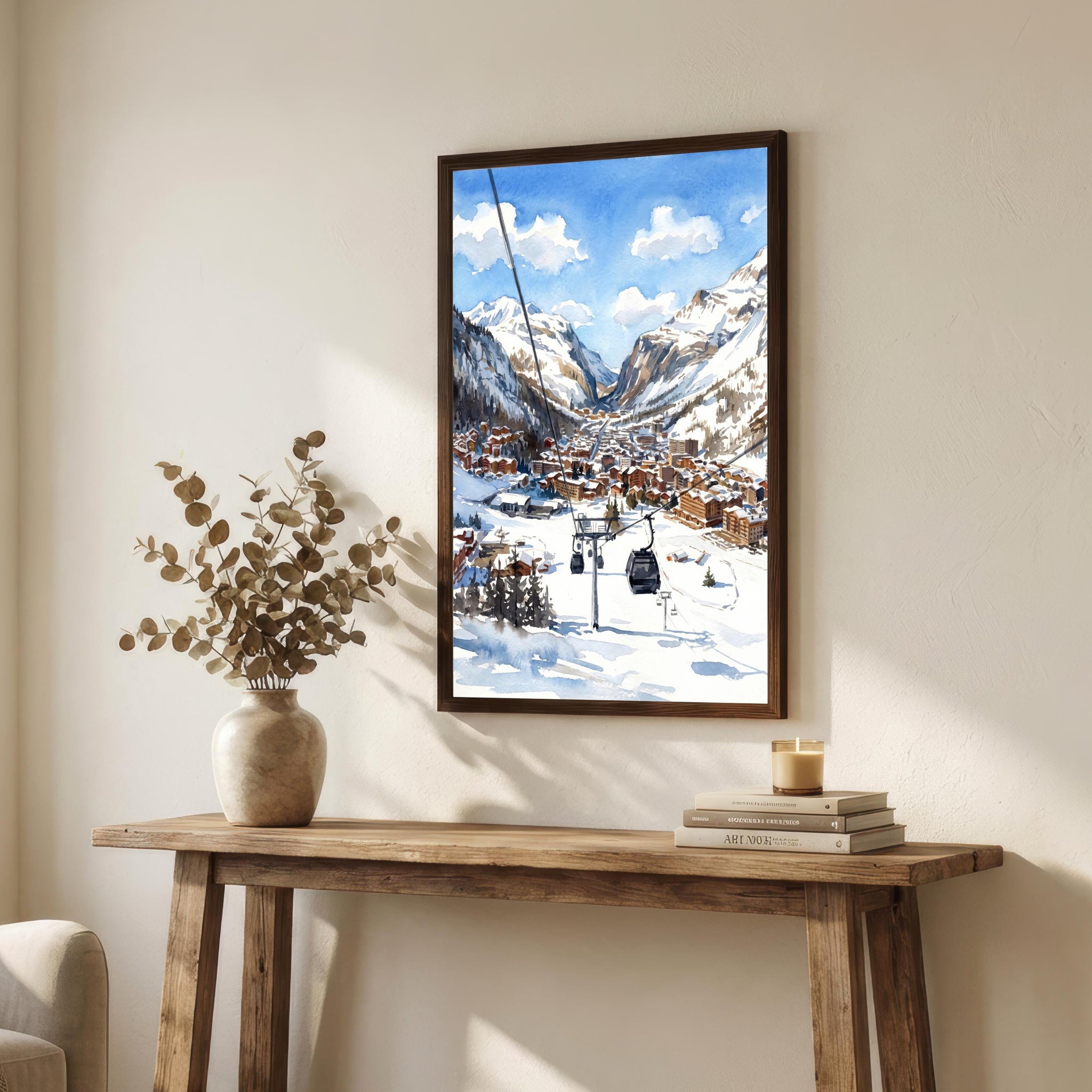 Val d'Isere France Watercolor Art Print French Alps Ski Resort Wall Decor Mountain Landscape Skiing Gift Travel Poster Home Décor