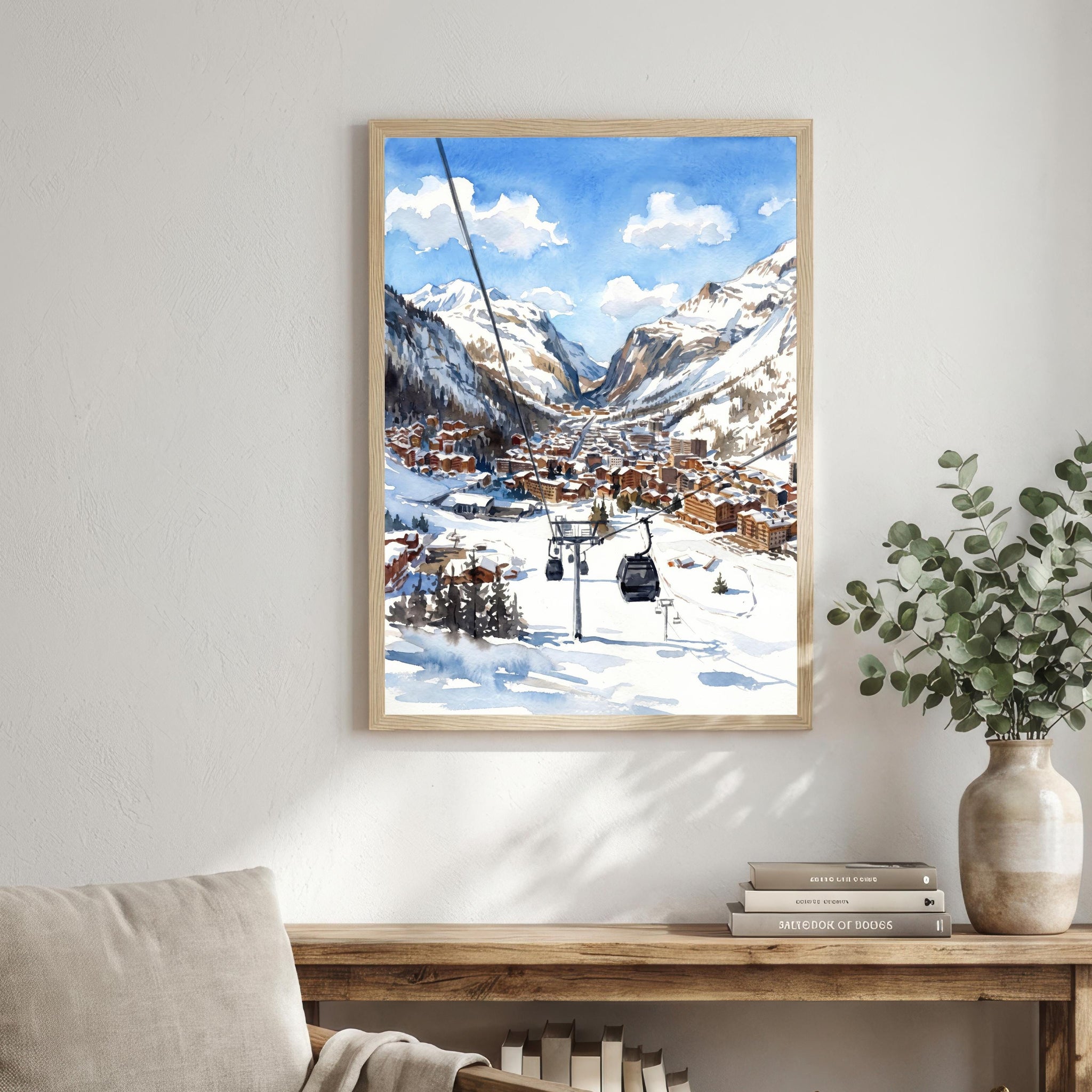 Val d'Isere France Watercolor Art Print French Alps Ski Resort Wall Decor Mountain Landscape Skiing Gift Travel Poster Home Décor