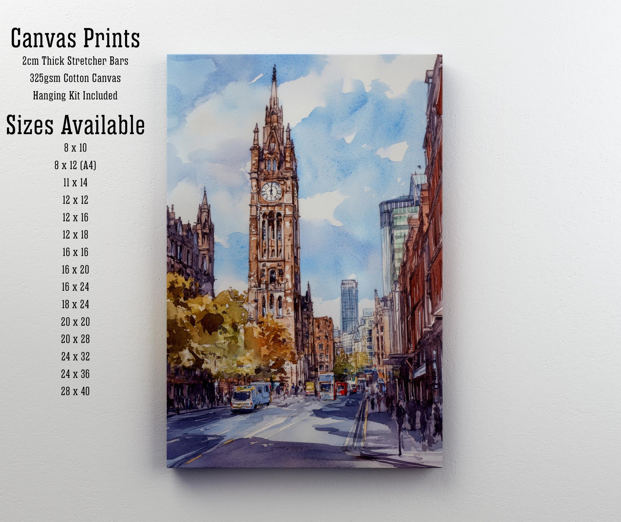Manchester England Watercolor Art Print Northern City Wall Decor Industrial Heritage Travel Poster UK Gift Home Décor