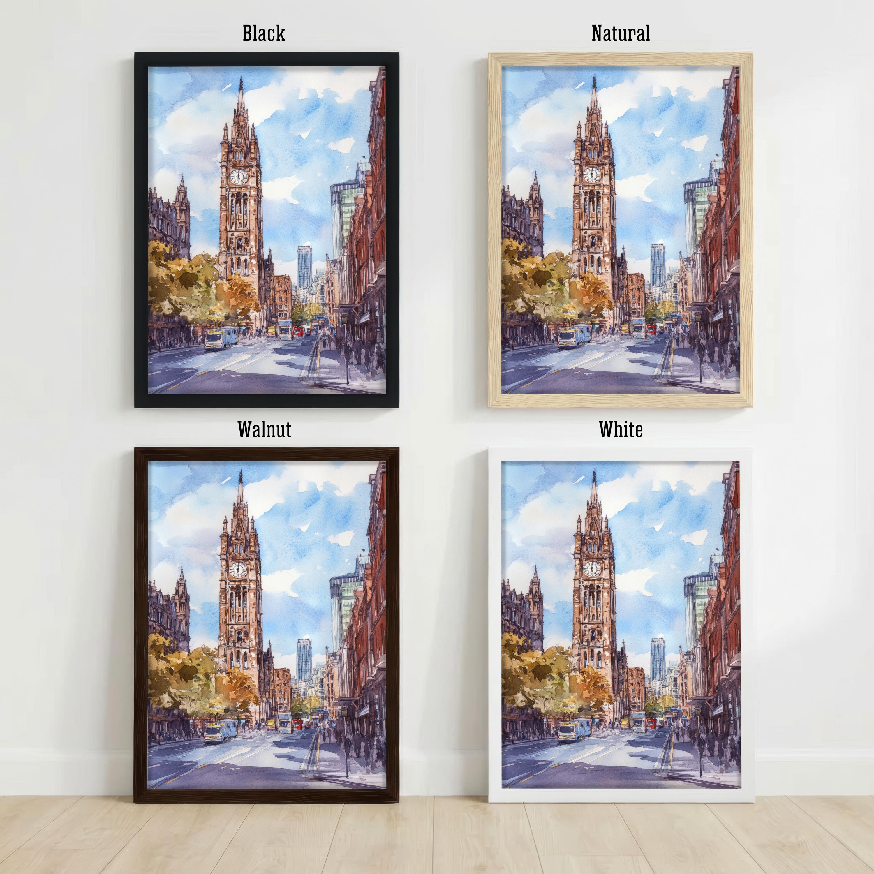 Manchester England Watercolor Art Print Northern City Wall Decor Industrial Heritage Travel Poster UK Gift Home Décor