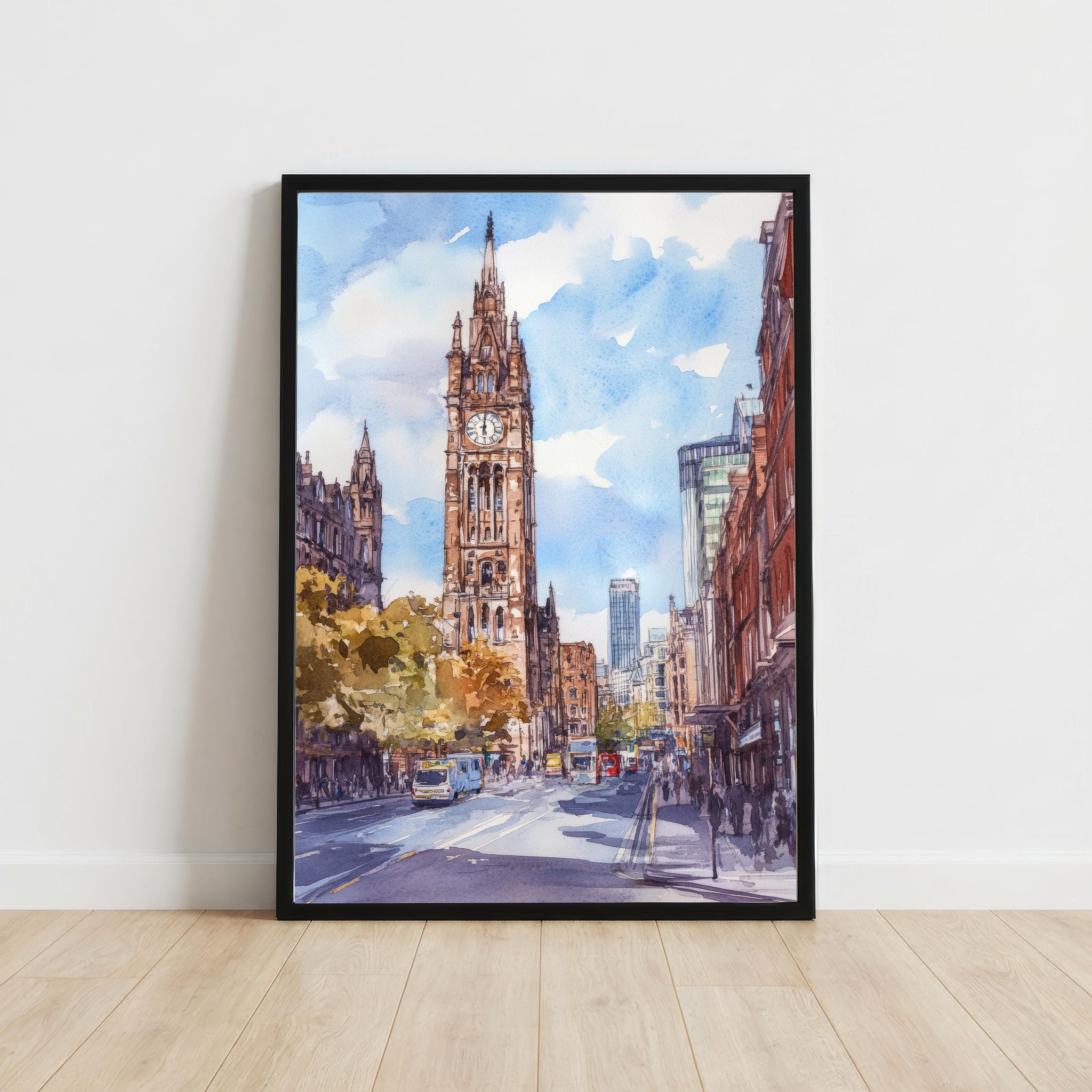 Manchester England Watercolor Art Print Northern City Wall Decor Industrial Heritage Travel Poster UK Gift Home Décor