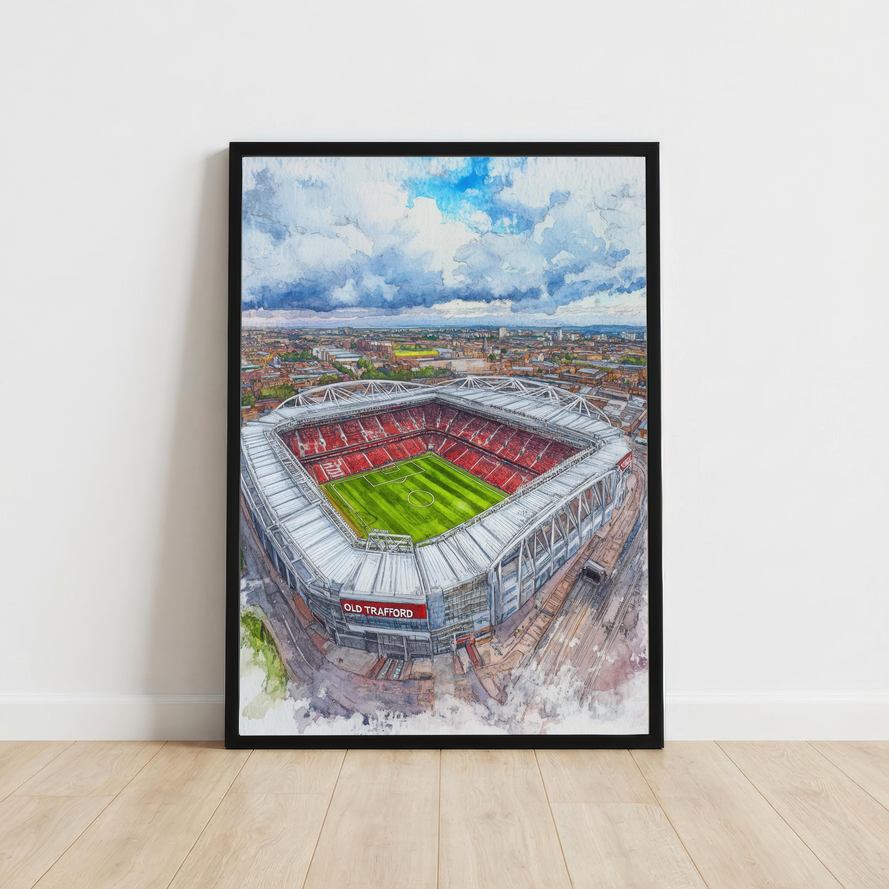 Old Trafford Manchester England Watercolor Art Print Football Stadium Wall Decor UK Landmark Travel Poster Sports Gift Home Décor