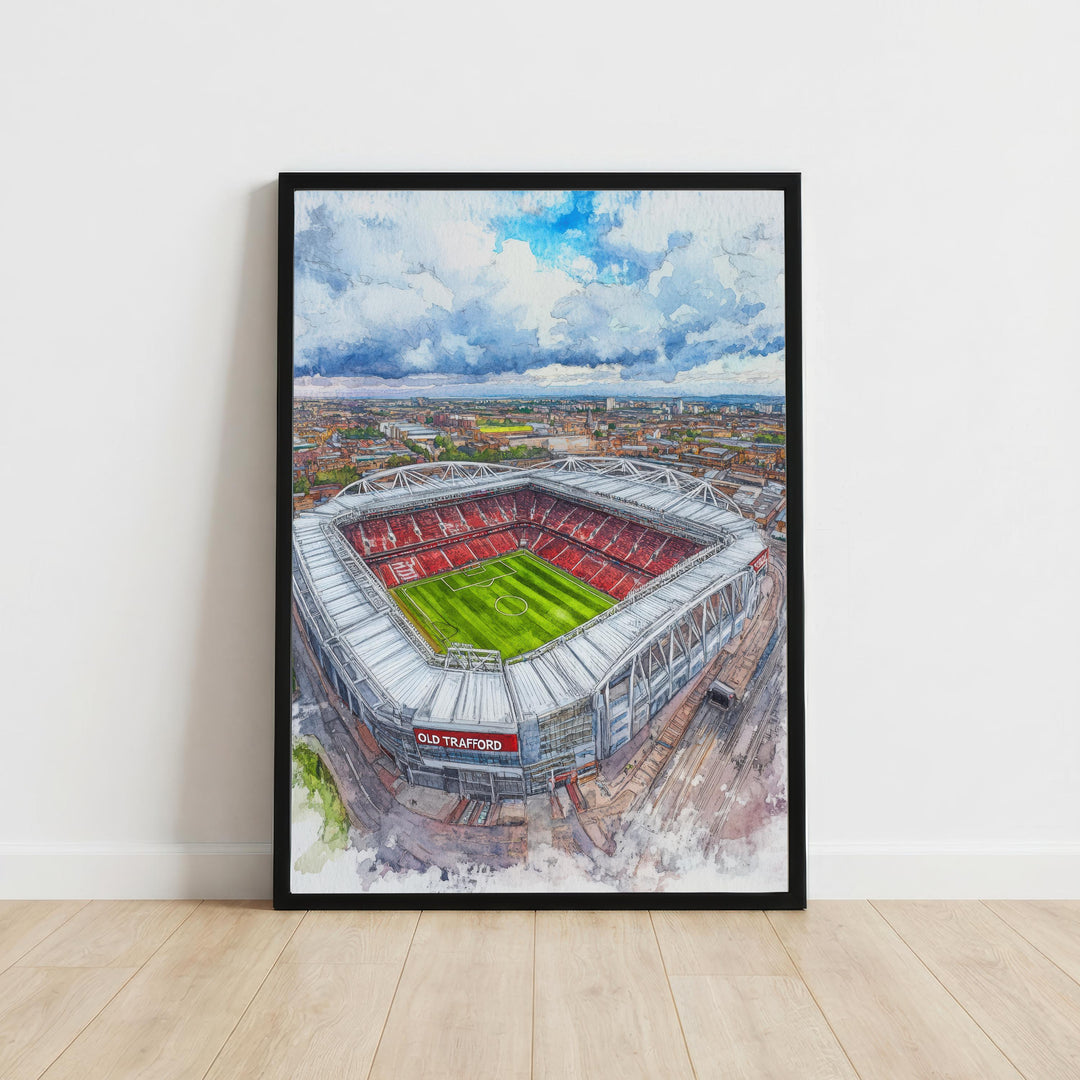 Old Trafford Manchester England Watercolor Art Print Football Stadium Wall Decor UK Landmark Travel Poster Sports Gift Home Décor