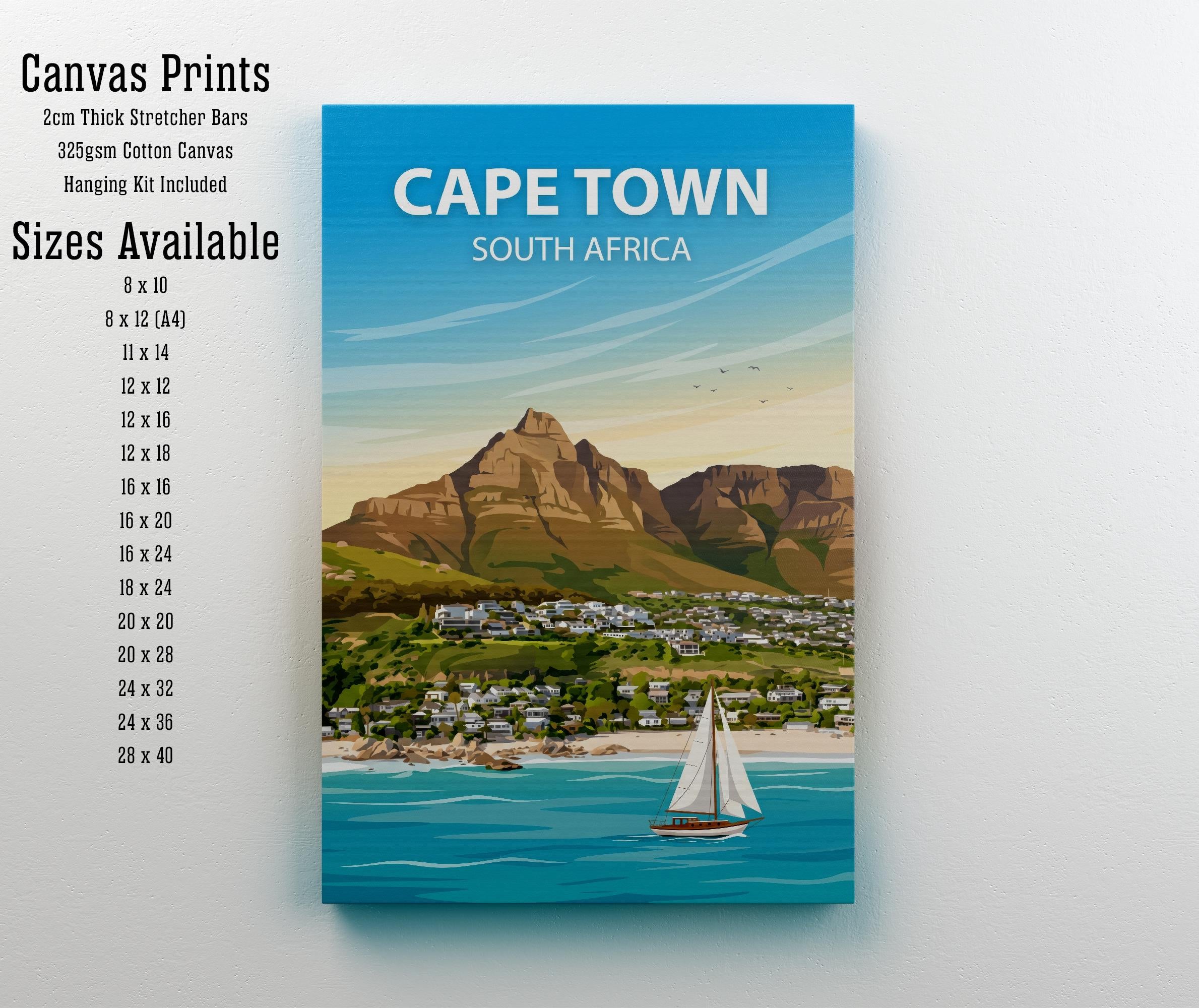 Cape Town South Africa Art Print Coastal City Wall Decor Table Mountain Travel Poster African Gift Home Décor