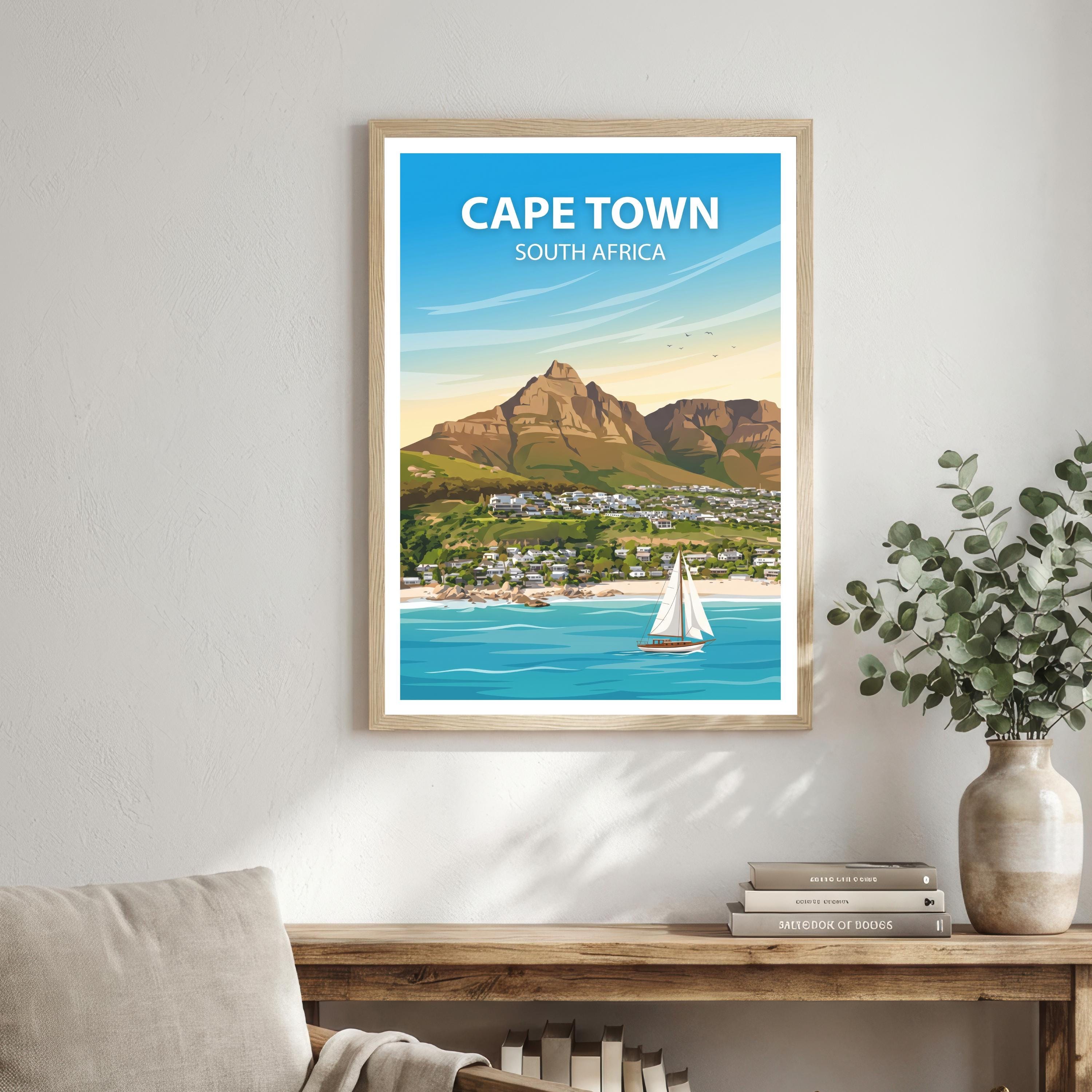 Cape Town South Africa Art Print Coastal City Wall Decor Table Mountain Travel Poster African Gift Home Décor