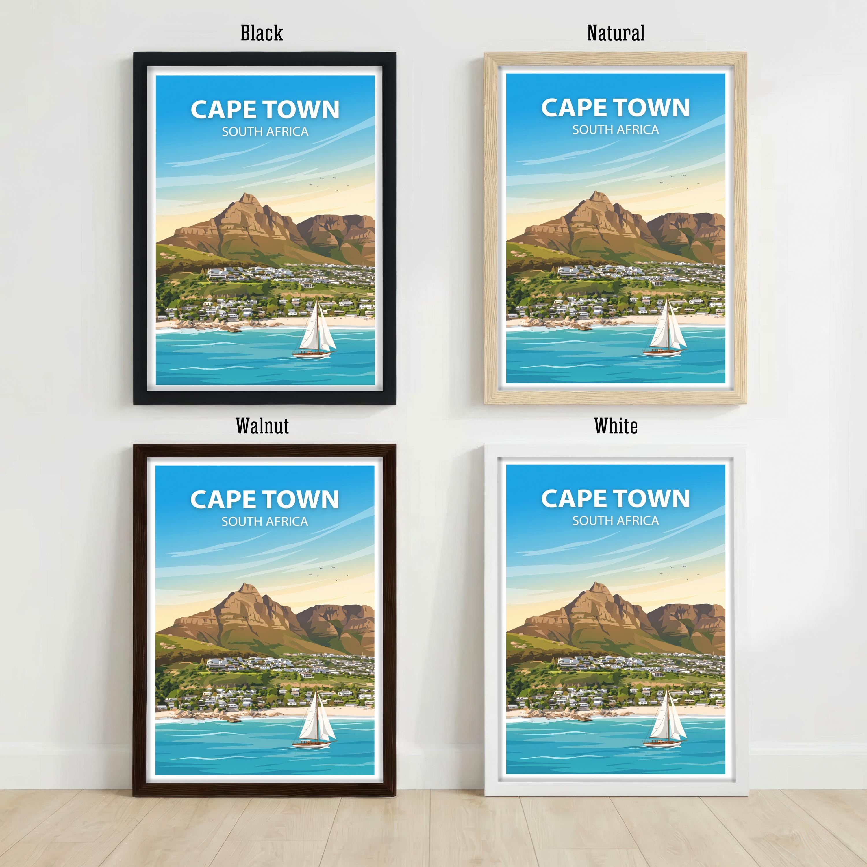 Cape Town South Africa Art Print Coastal City Wall Decor Table Mountain Travel Poster African Gift Home Décor