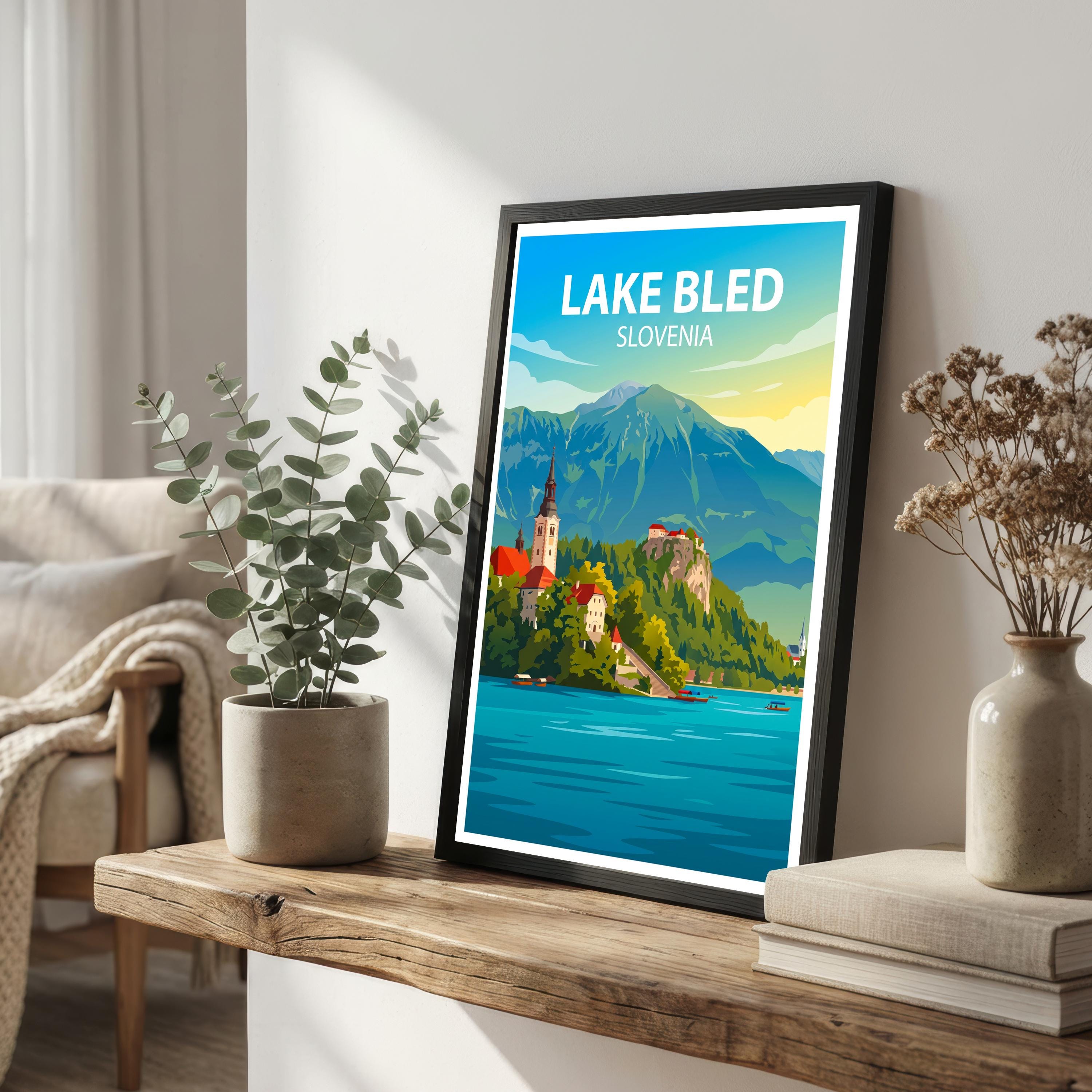Lake Bled Slovenia Art Print Alpine Lake Wall Decor Scenic Landscape Travel Poster European Gift Home Décor