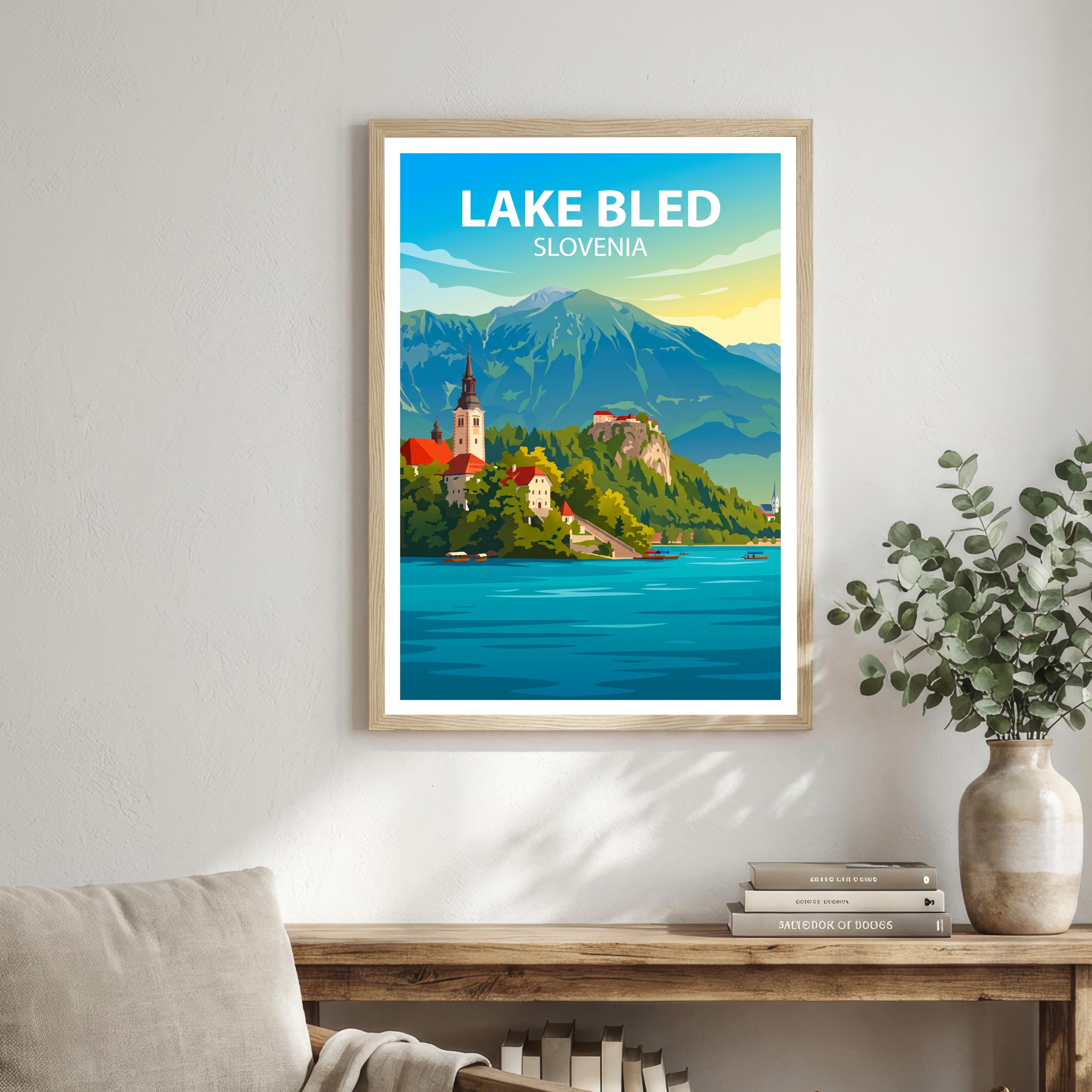 Lake Bled Slovenia Art Print Alpine Lake Wall Decor Scenic Landscape Travel Poster European Gift Home Décor