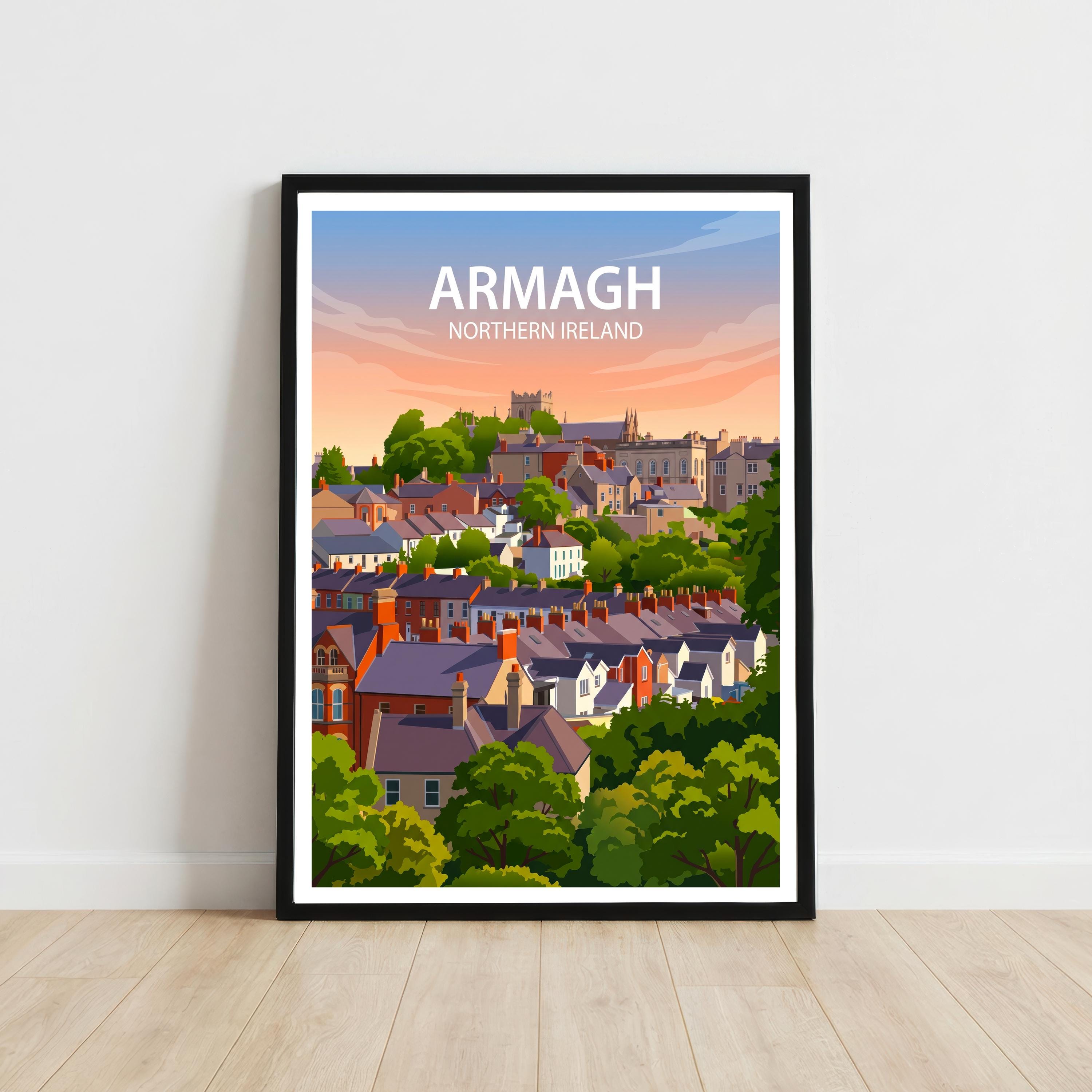 Armagh Northern Ireland Travel Print Cathedral City Wall Decor Irish Landmark Travel Poster UK Gift Home Décor