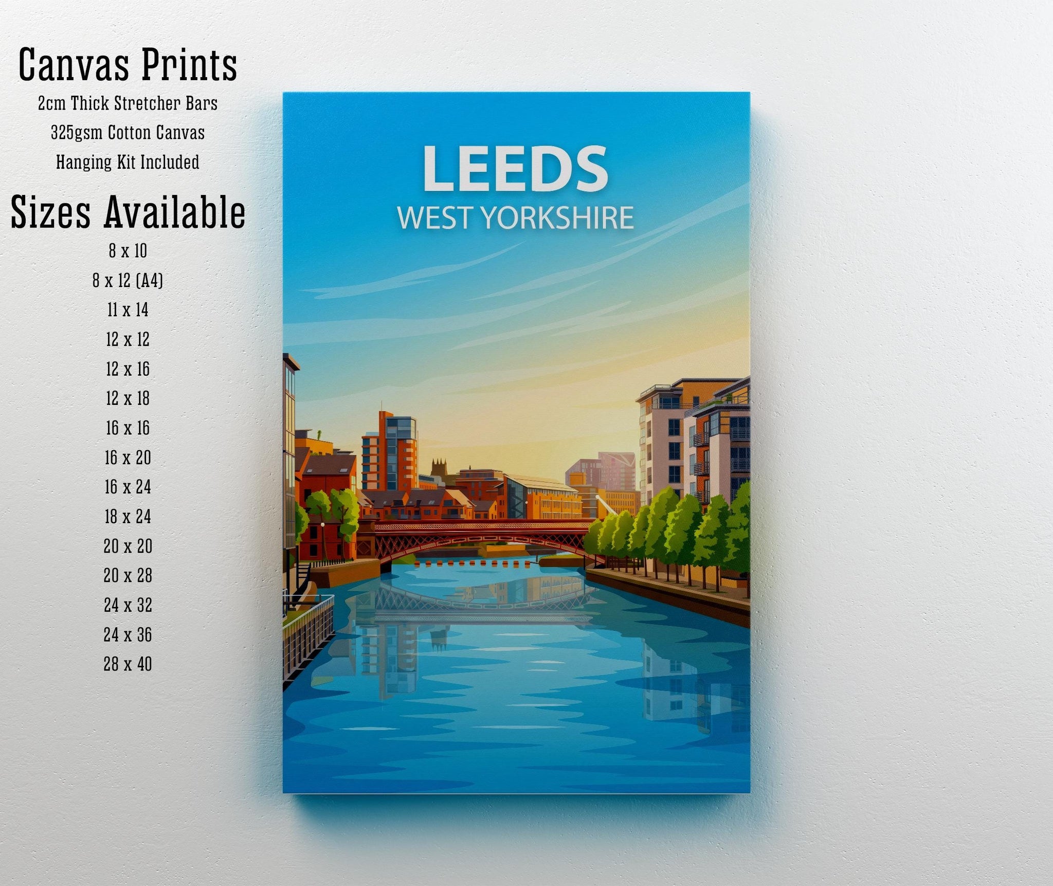 Leeds West Yorkshire Travel Print Northern City Wall Decor Yorkshire Landmark Travel Poster UK Gift Home Décor