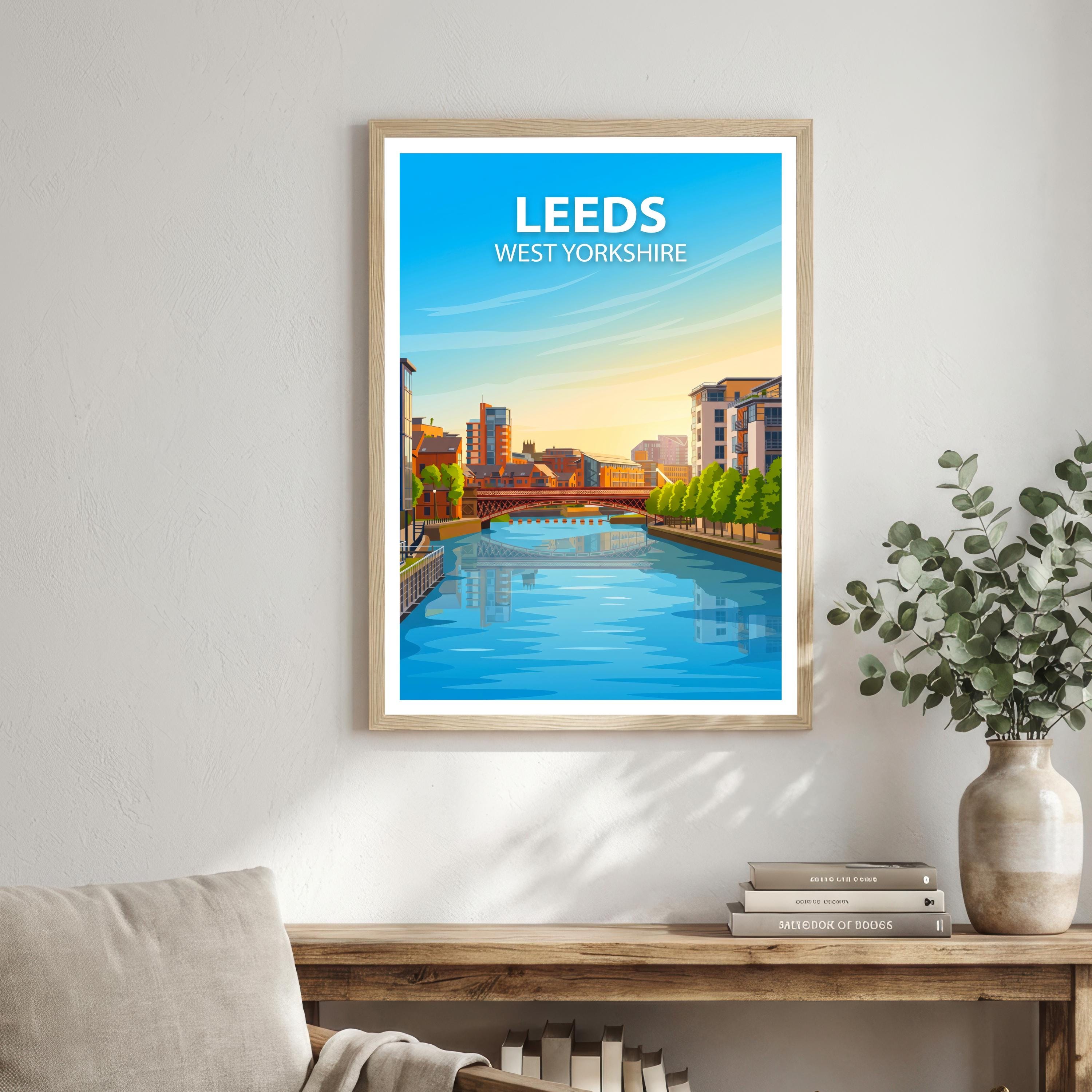 Leeds West Yorkshire Travel Print Northern City Wall Decor Yorkshire Landmark Travel Poster UK Gift Home Décor