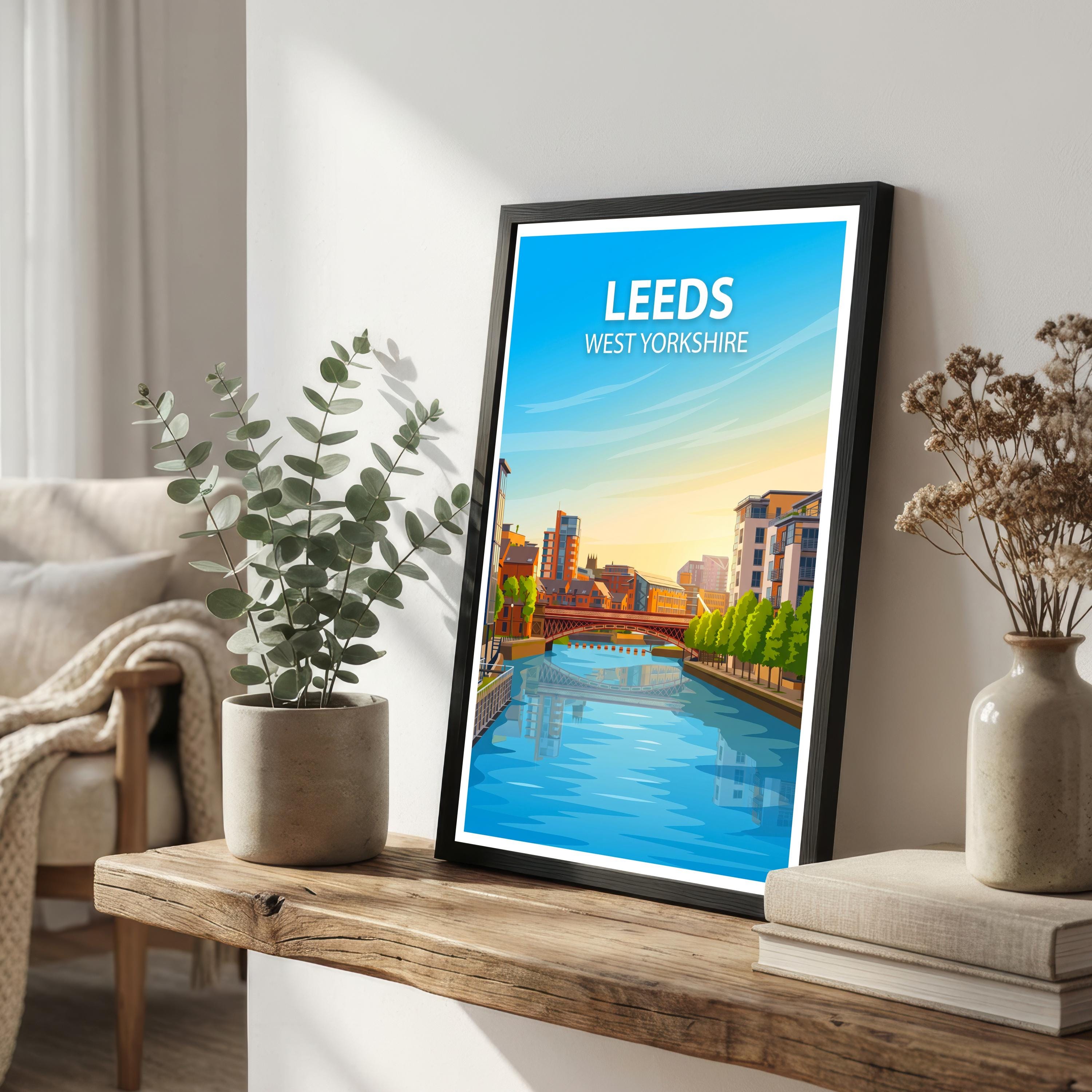 Leeds West Yorkshire Travel Print Northern City Wall Decor Yorkshire Landmark Travel Poster UK Gift Home Décor