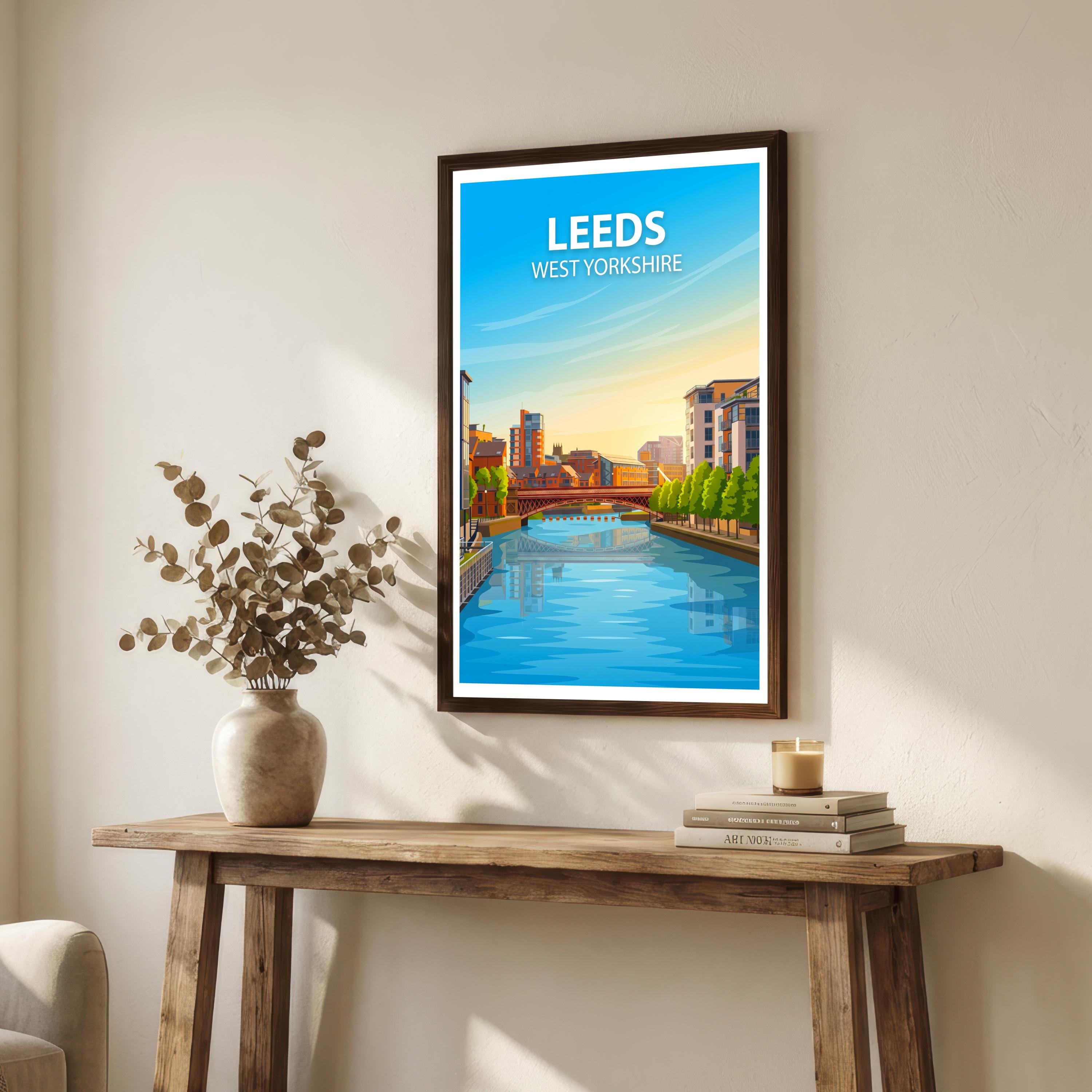 Leeds West Yorkshire Travel Print Northern City Wall Decor Yorkshire Landmark Travel Poster UK Gift Home Décor