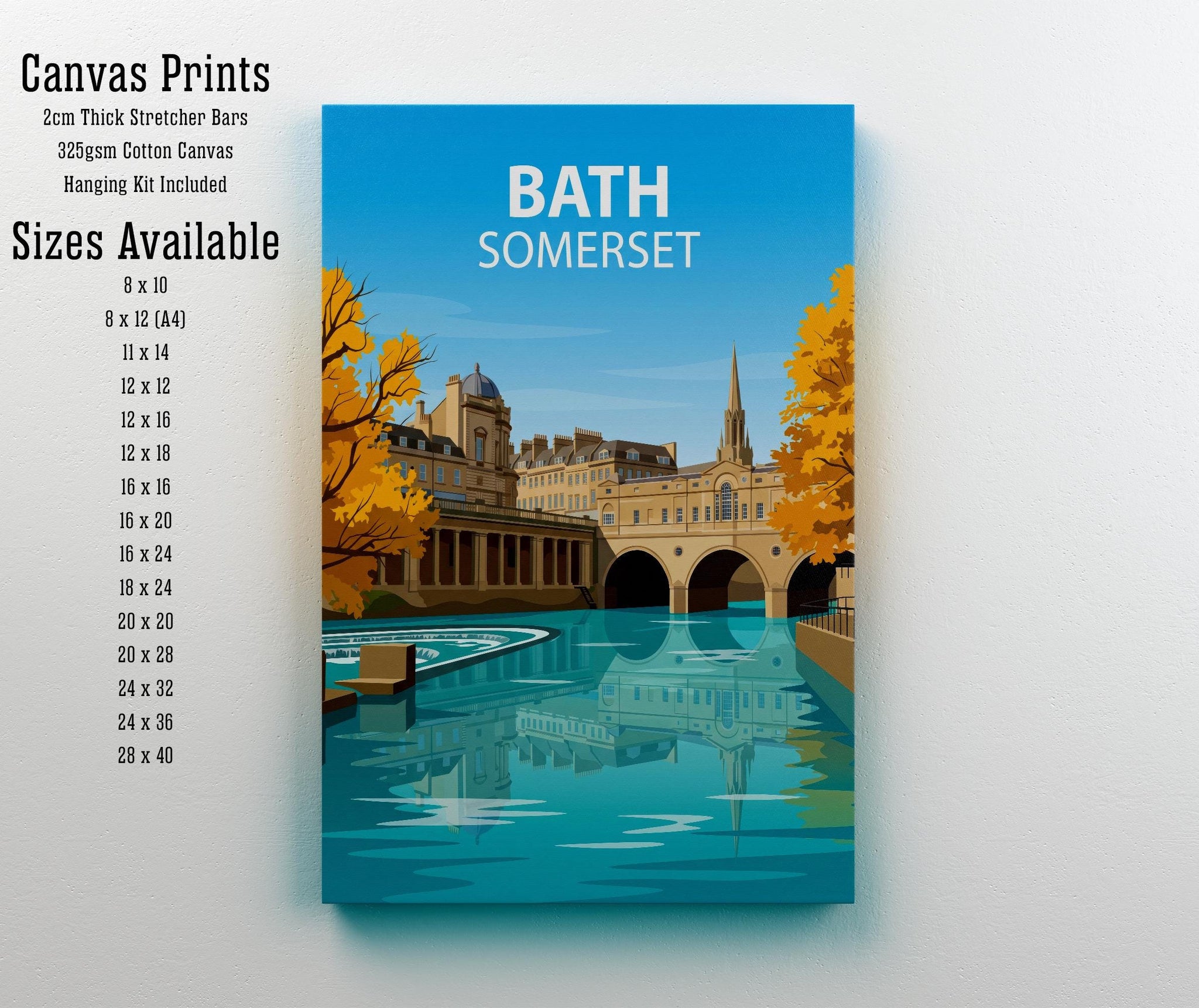 Bath Somerset Travel Print Georgian City Wall Decor Roman Baths Travel Poster UK Gift Home Décor