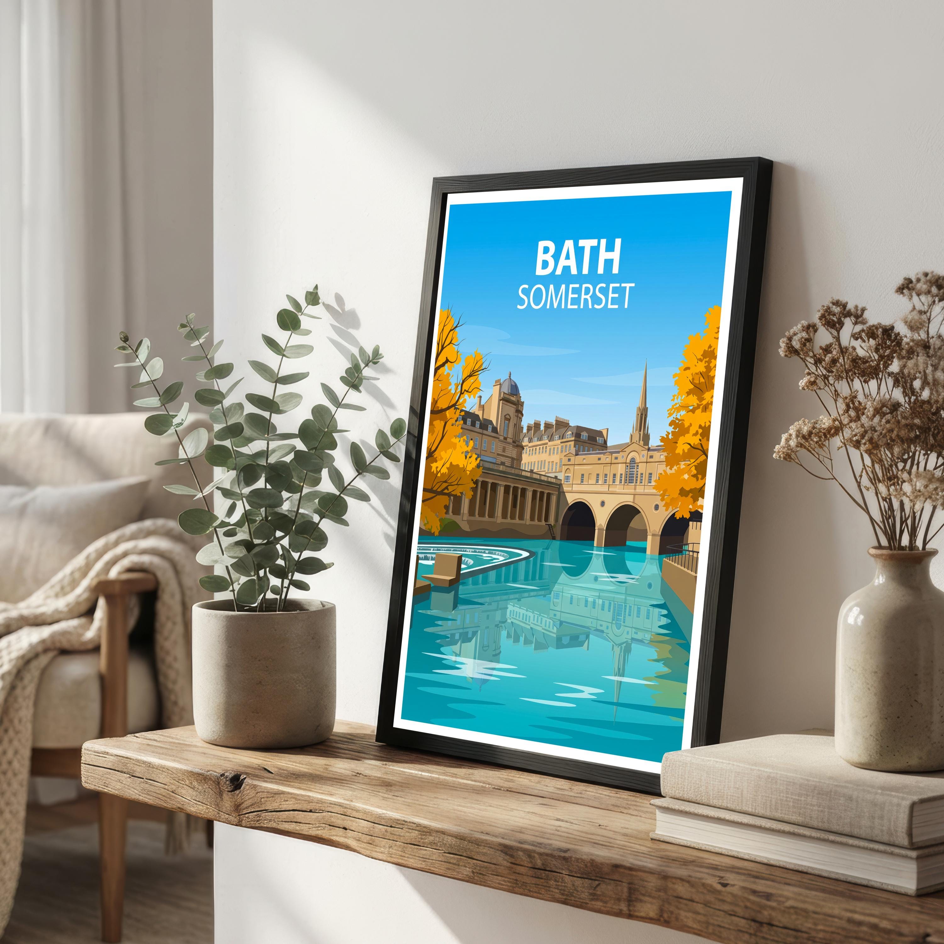 Bath Somerset Travel Print Georgian City Wall Decor Roman Baths Travel Poster UK Gift Home Décor