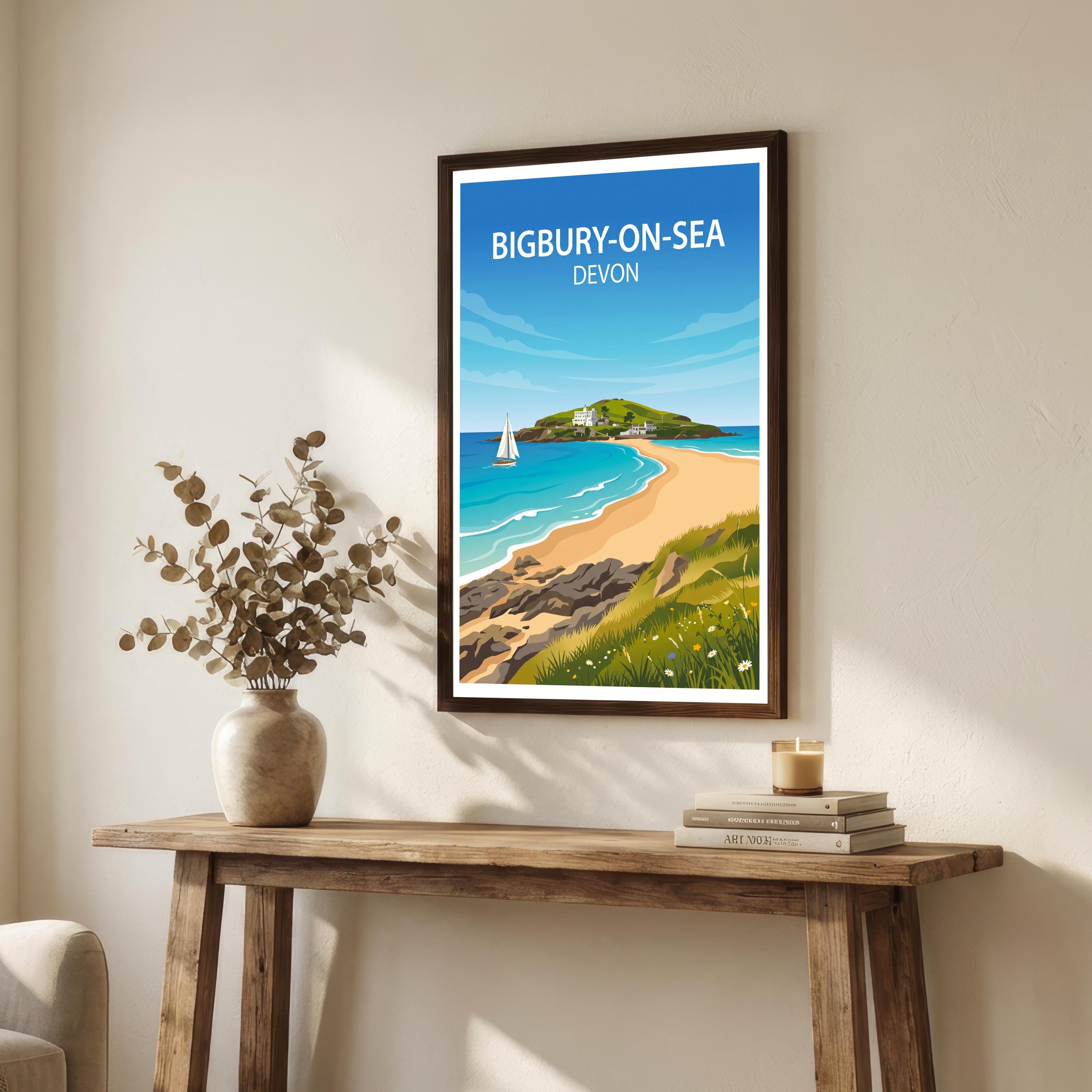 Bigbury-on-Sea Devon Travel Print Coastal Village Wall Decor South Devon Beach Travel Poster UK Gift Home Décor