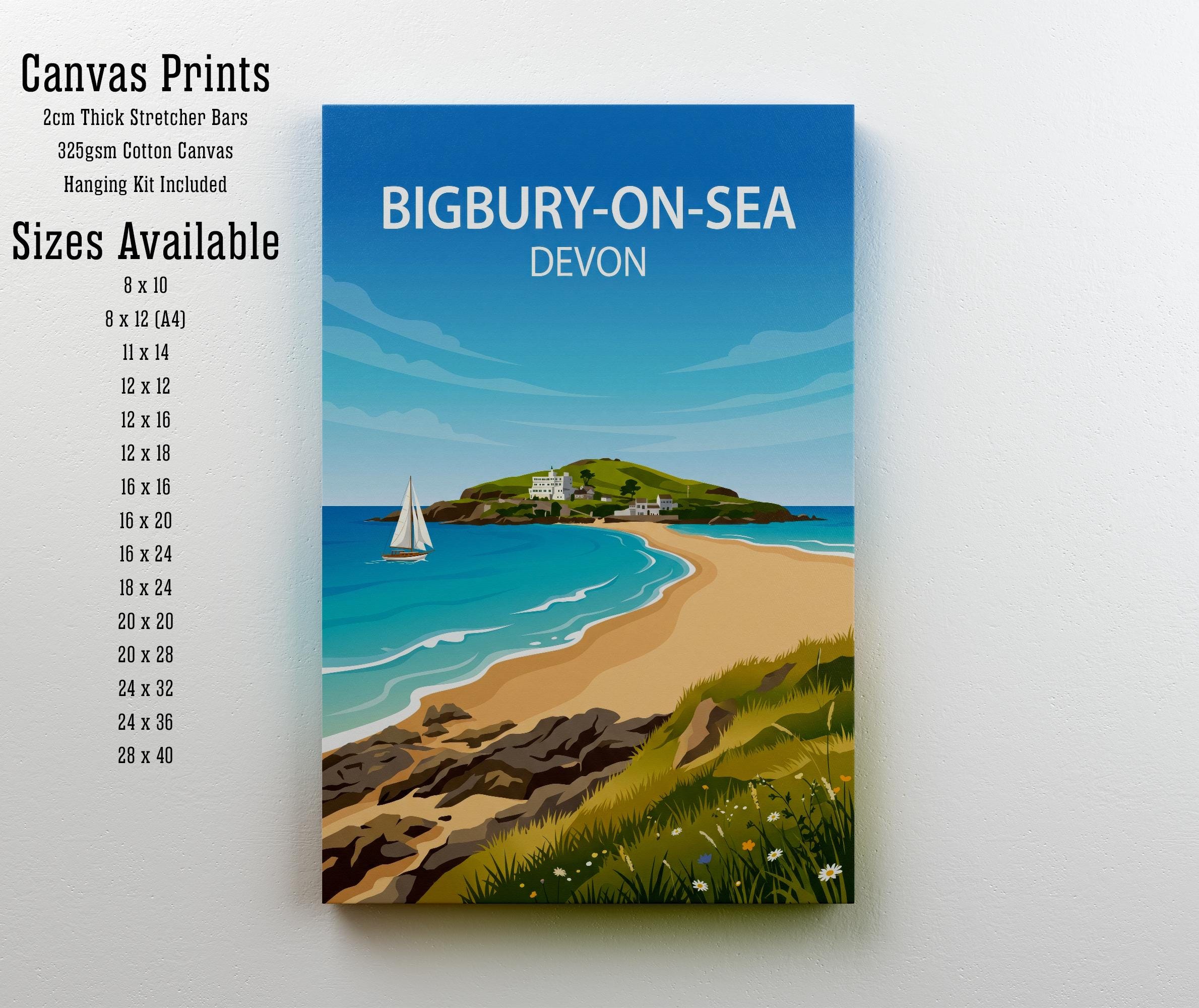 Bigbury-on-Sea Devon Travel Print Coastal Village Wall Decor South Devon Beach Travel Poster UK Gift Home Décor