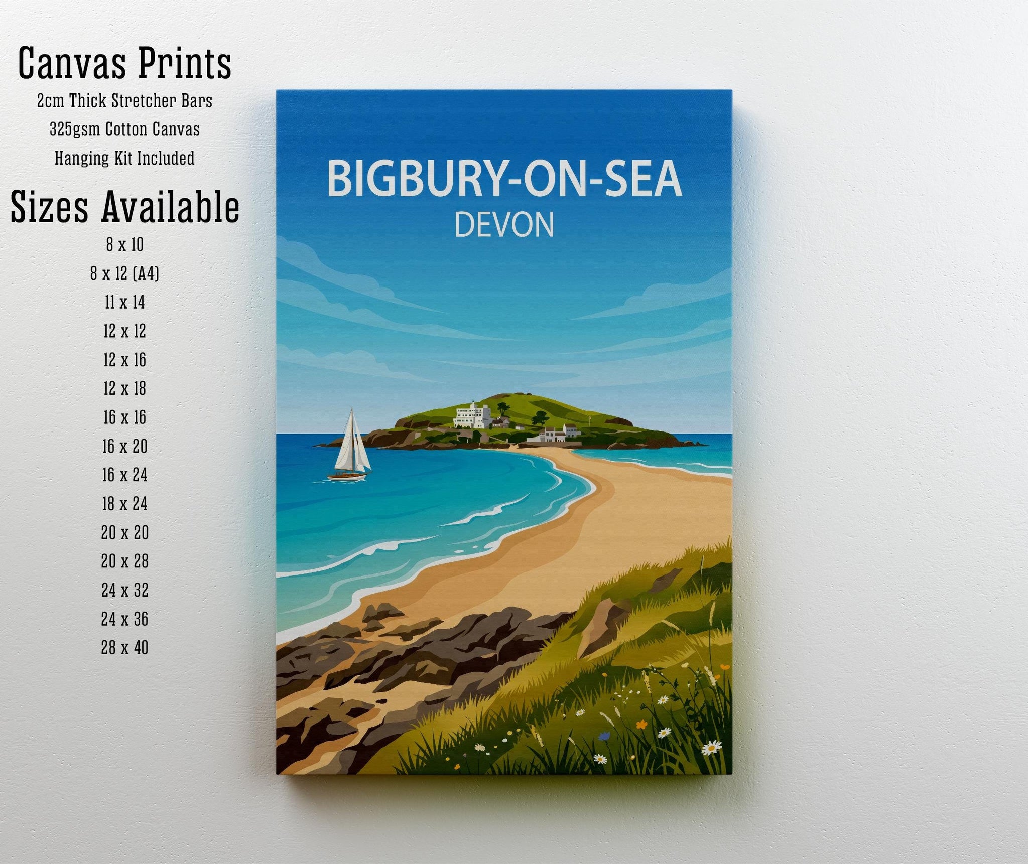 Bigbury-on-Sea Devon Travel Print Coastal Village Wall Decor South Devon Beach Travel Poster UK Gift Home Décor