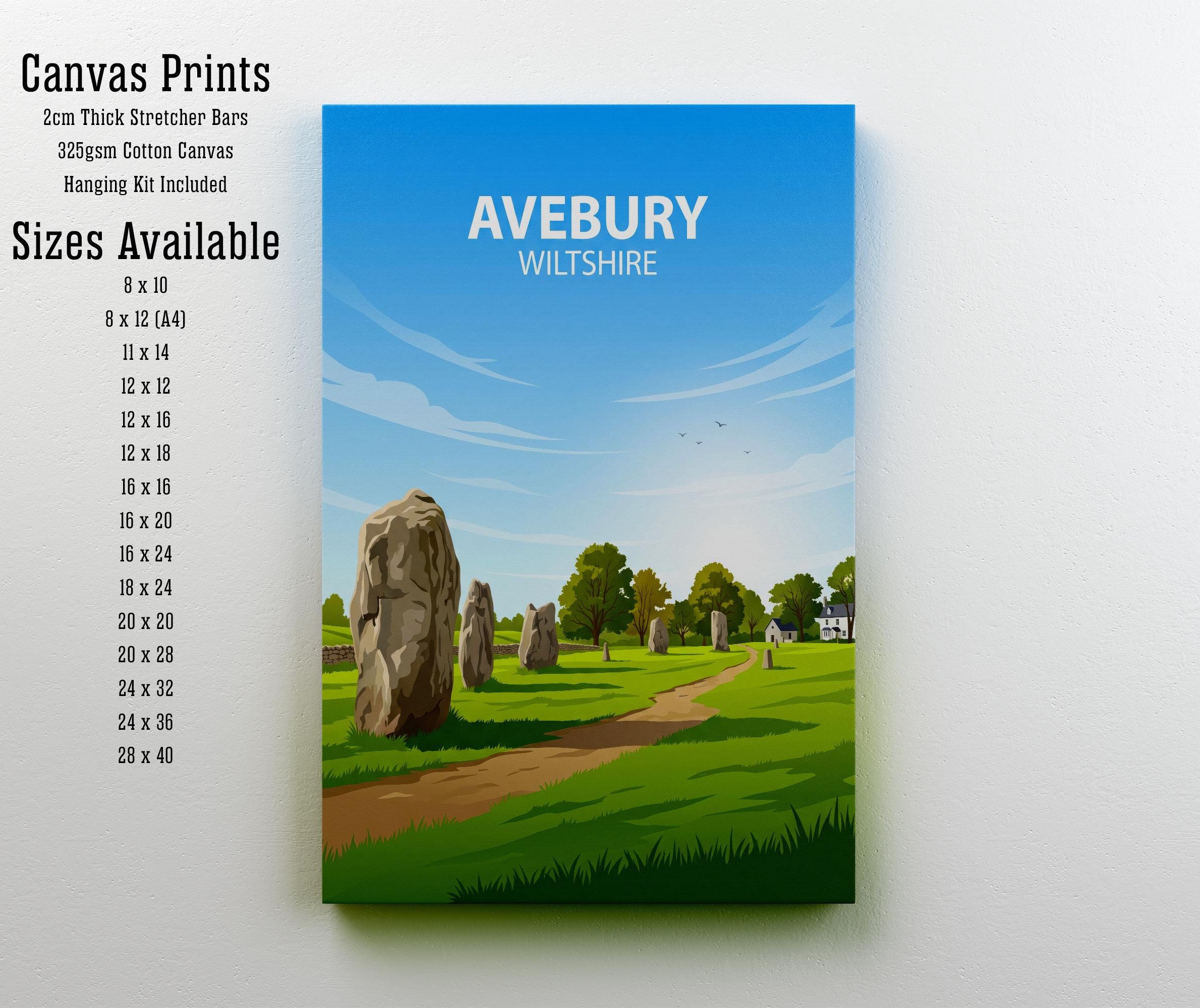 Avebury Wiltshire Travel Print Stone Circle Wall Decor English Countryside Travel Poster UK Gift Home Décor