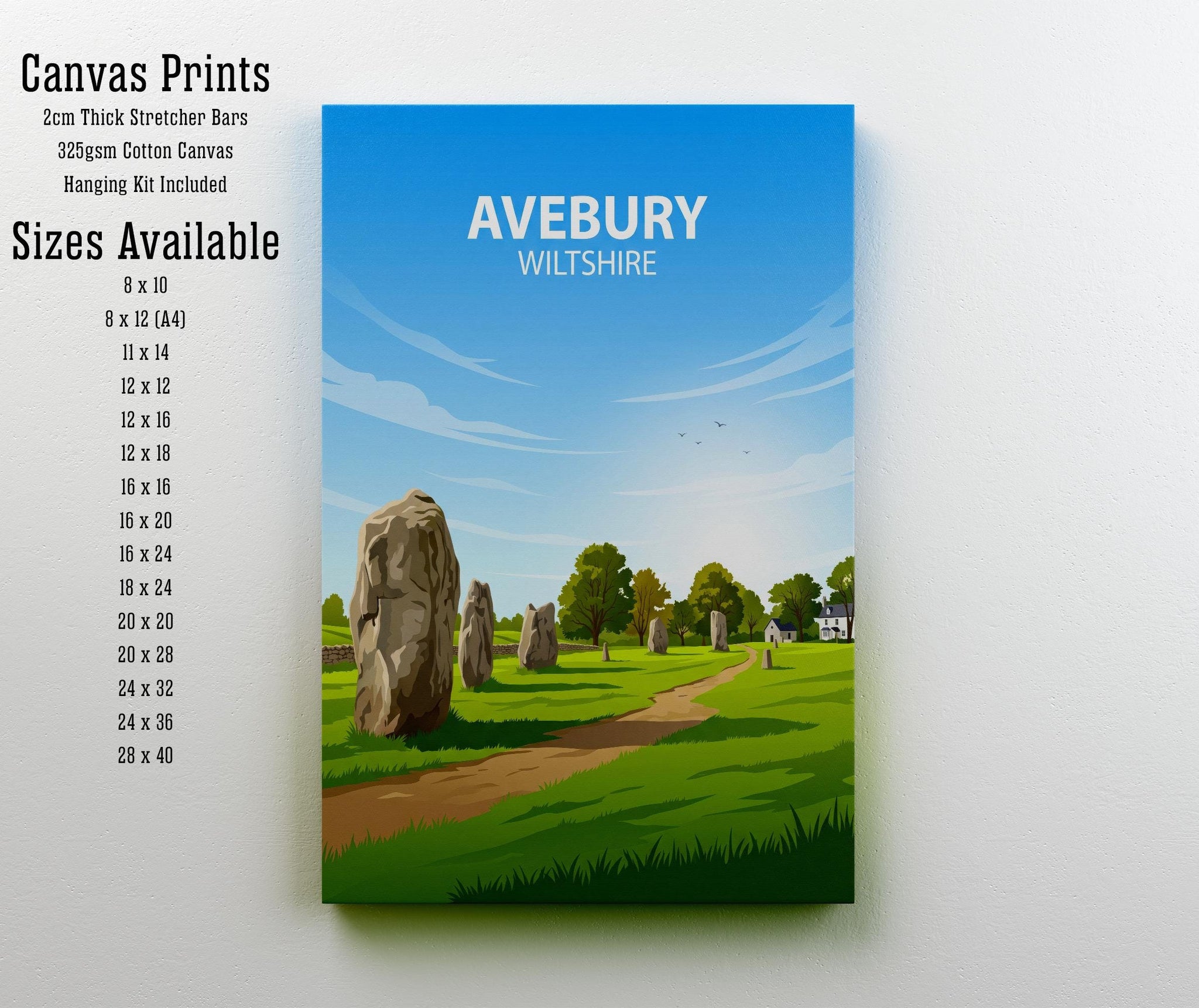 Avebury Wiltshire Travel Print Stone Circle Wall Decor English Countryside Travel Poster UK Gift Home Décor