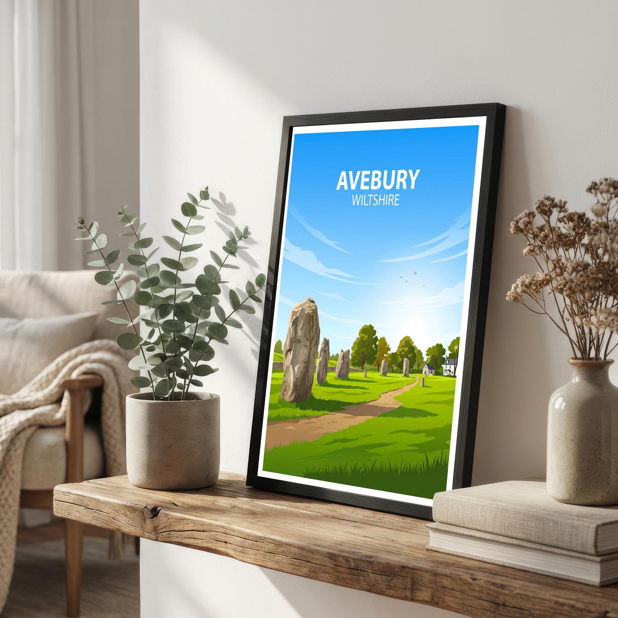 Avebury Wiltshire Travel Print Stone Circle Wall Decor English Countryside Travel Poster UK Gift Home Décor