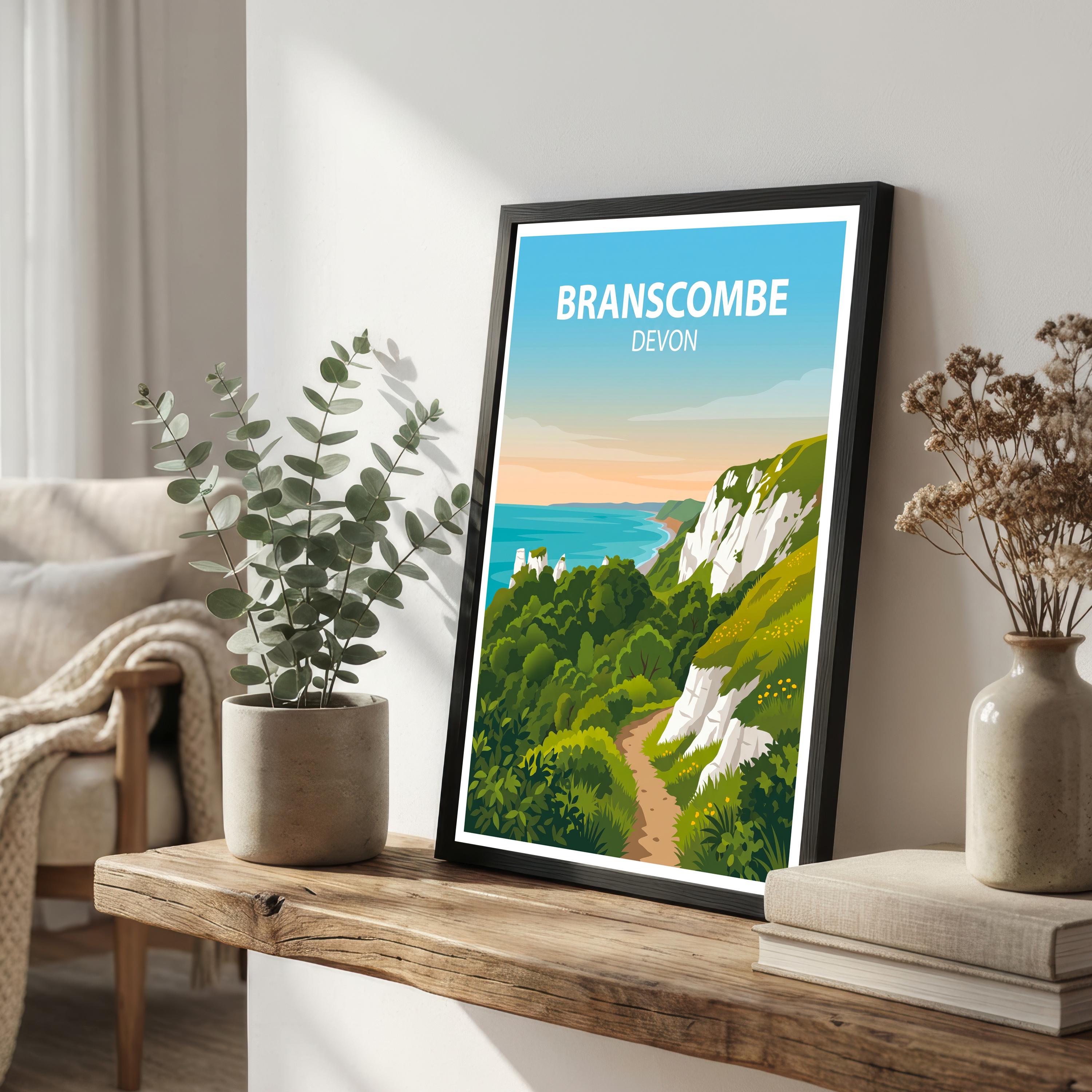 Branscombe Devon Travel Print Coastal Village Wall Decor Jurassic Coast Travel Poster UK Gift Home Décor