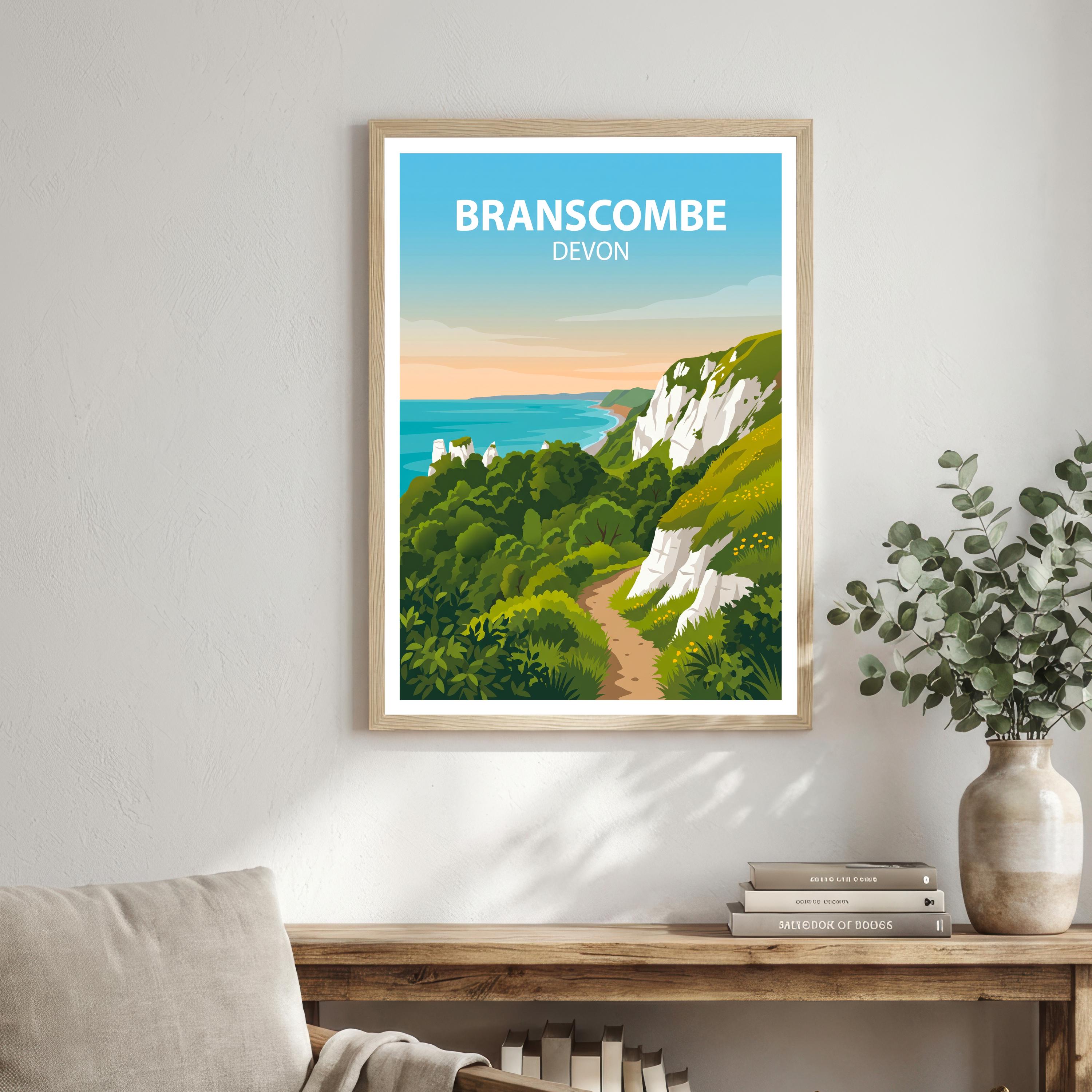 Branscombe Devon Travel Print Coastal Village Wall Decor Jurassic Coast Travel Poster UK Gift Home Décor