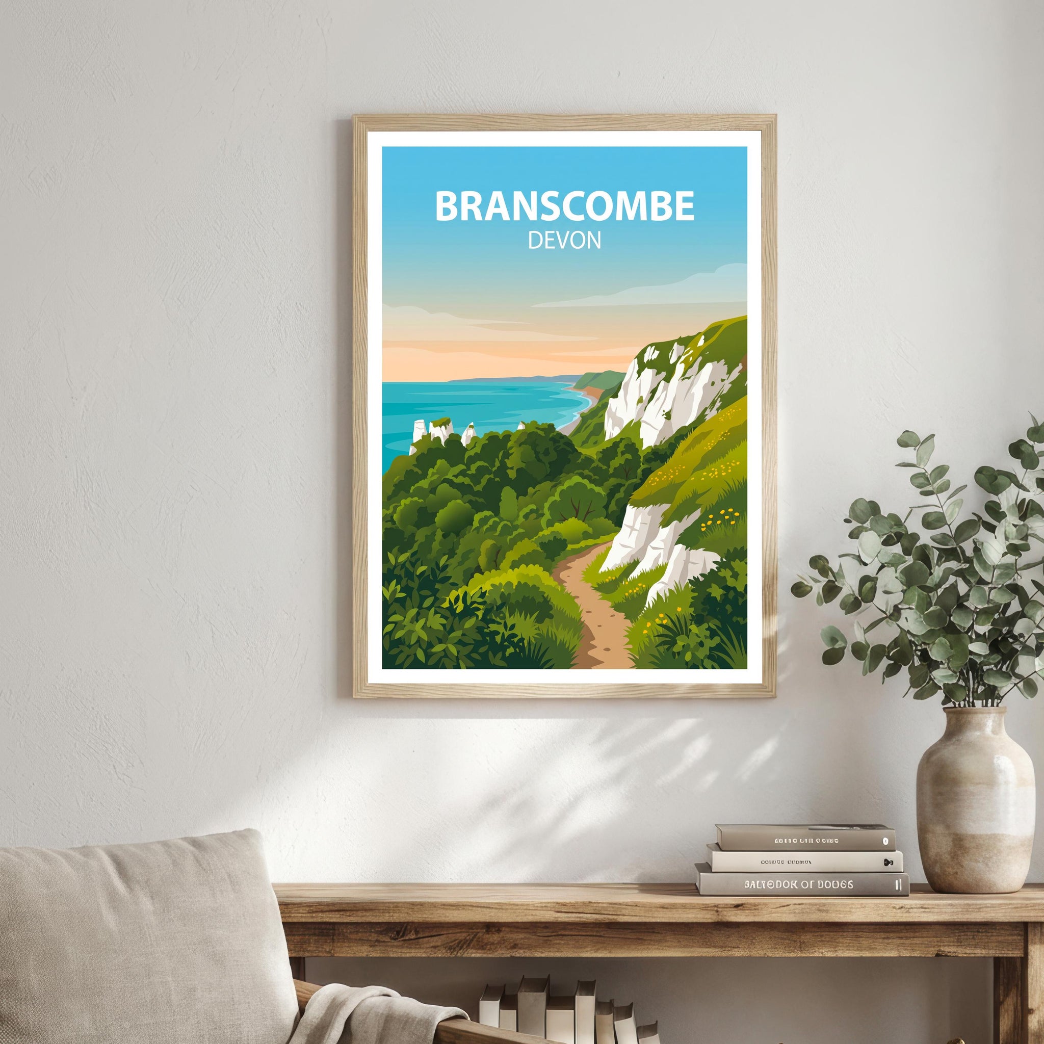 Branscombe Devon Travel Print Coastal Village Wall Decor Jurassic Coast Travel Poster UK Gift Home Décor