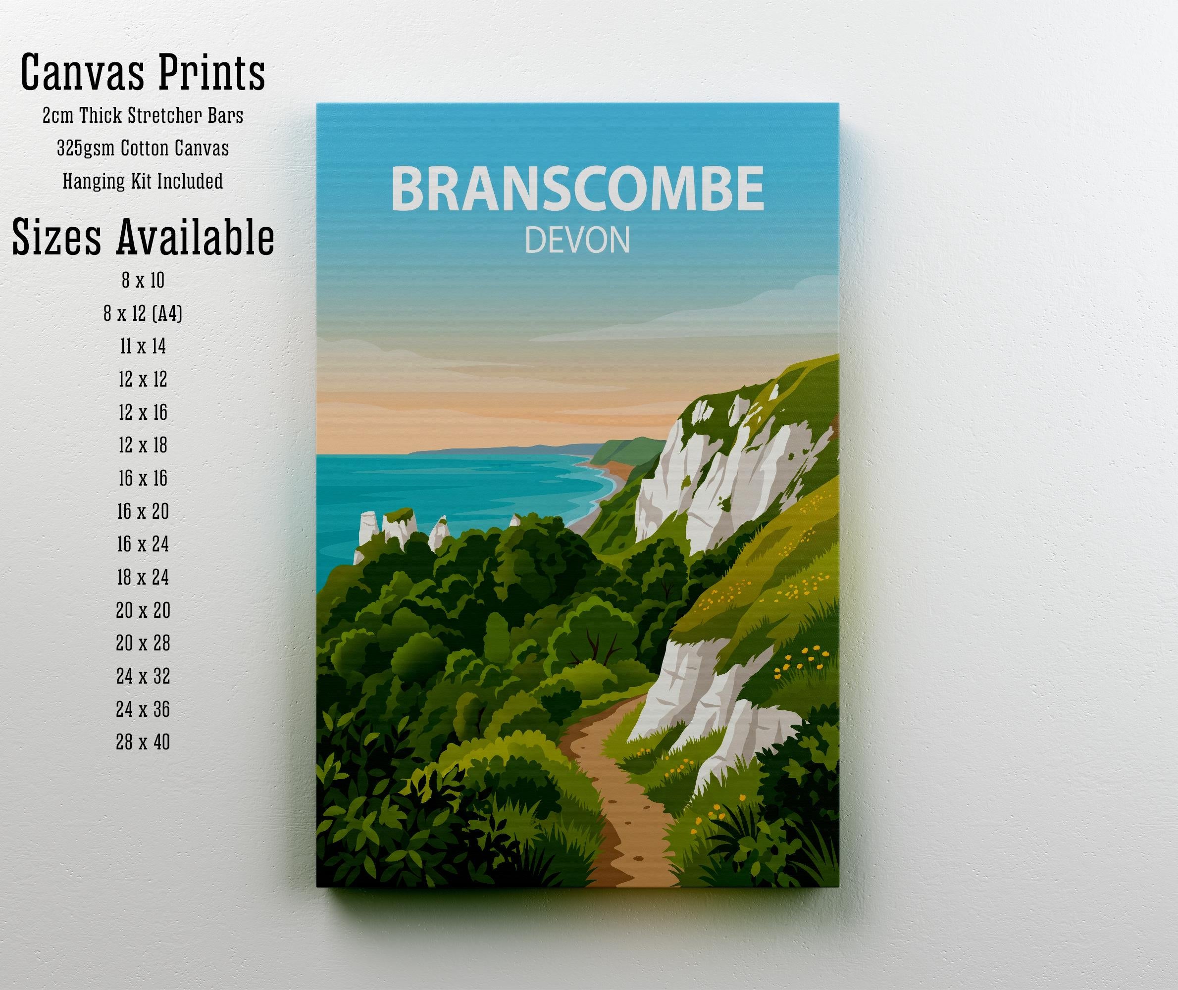 Branscombe Devon Travel Print Coastal Village Wall Decor Jurassic Coast Travel Poster UK Gift Home Décor