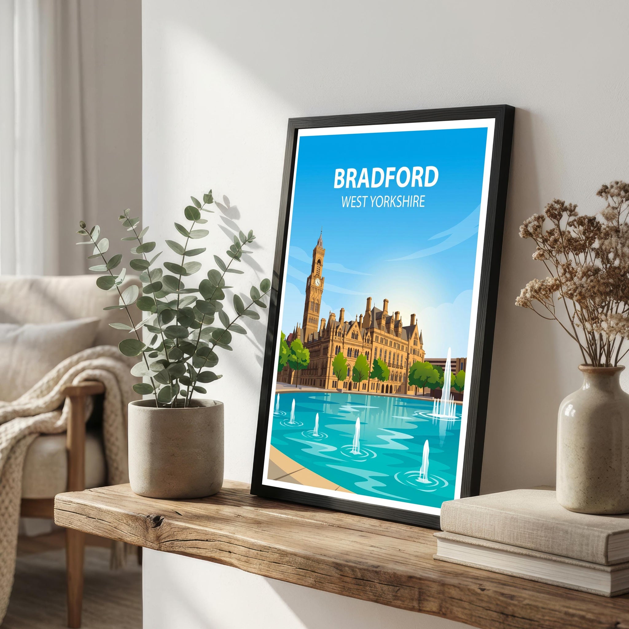 Bradford West Yorkshire Travel Print Northern City Wall Decor Yorkshire Landmark Travel Poster UK Gift Home Décor