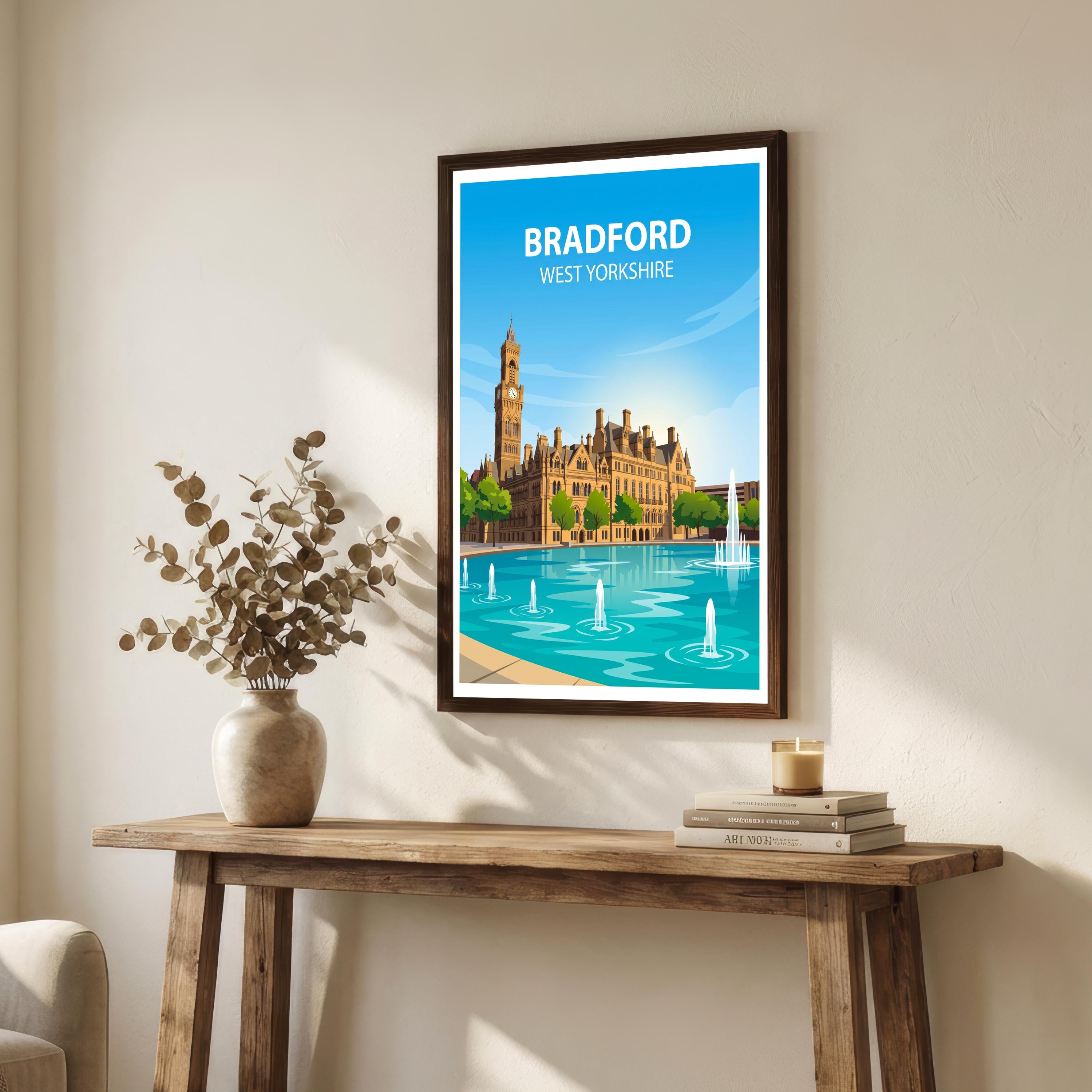 Bradford West Yorkshire Travel Print Northern City Wall Decor Yorkshire Landmark Travel Poster UK Gift Home Décor