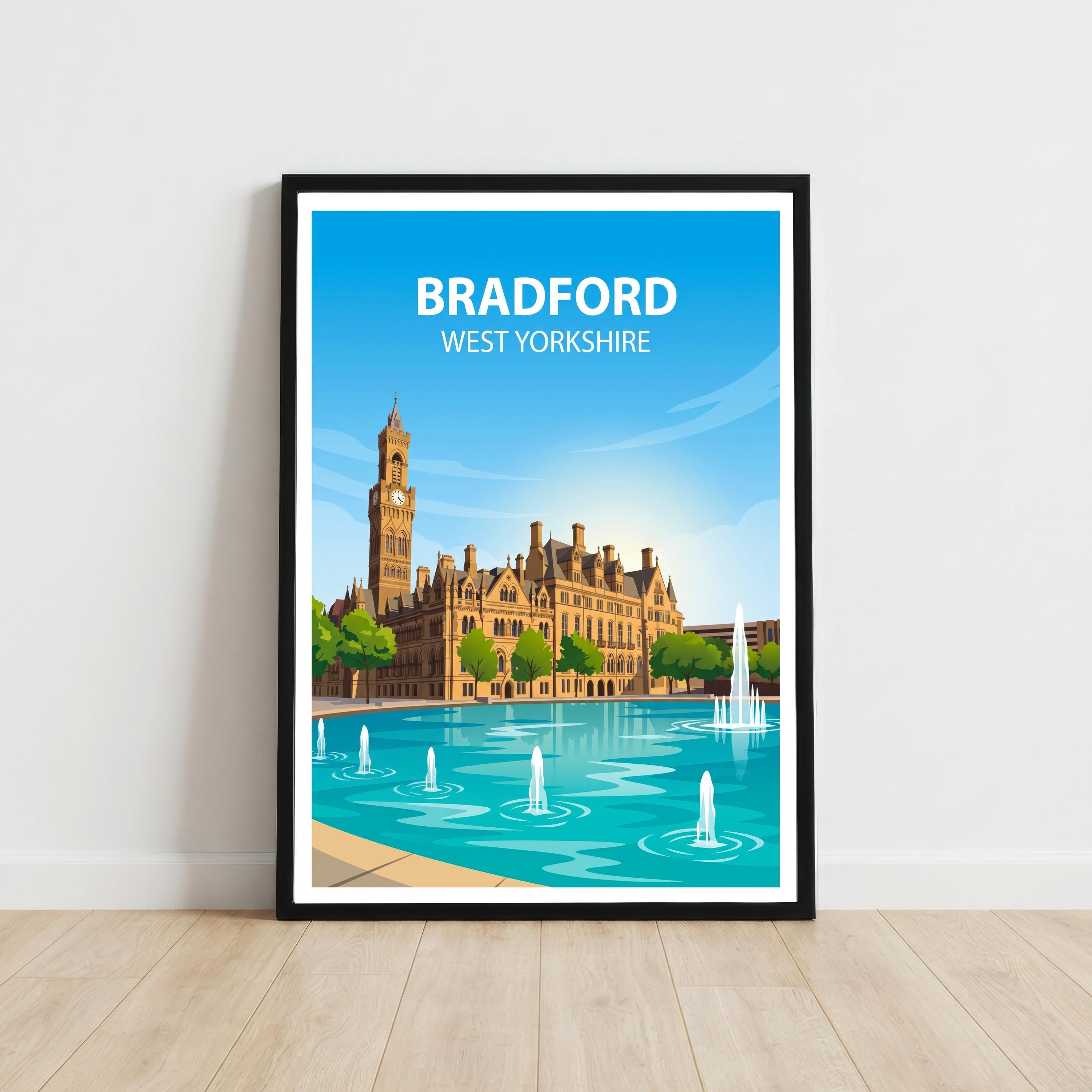 Bradford West Yorkshire Travel Print Northern City Wall Decor Yorkshire Landmark Travel Poster UK Gift Home Décor