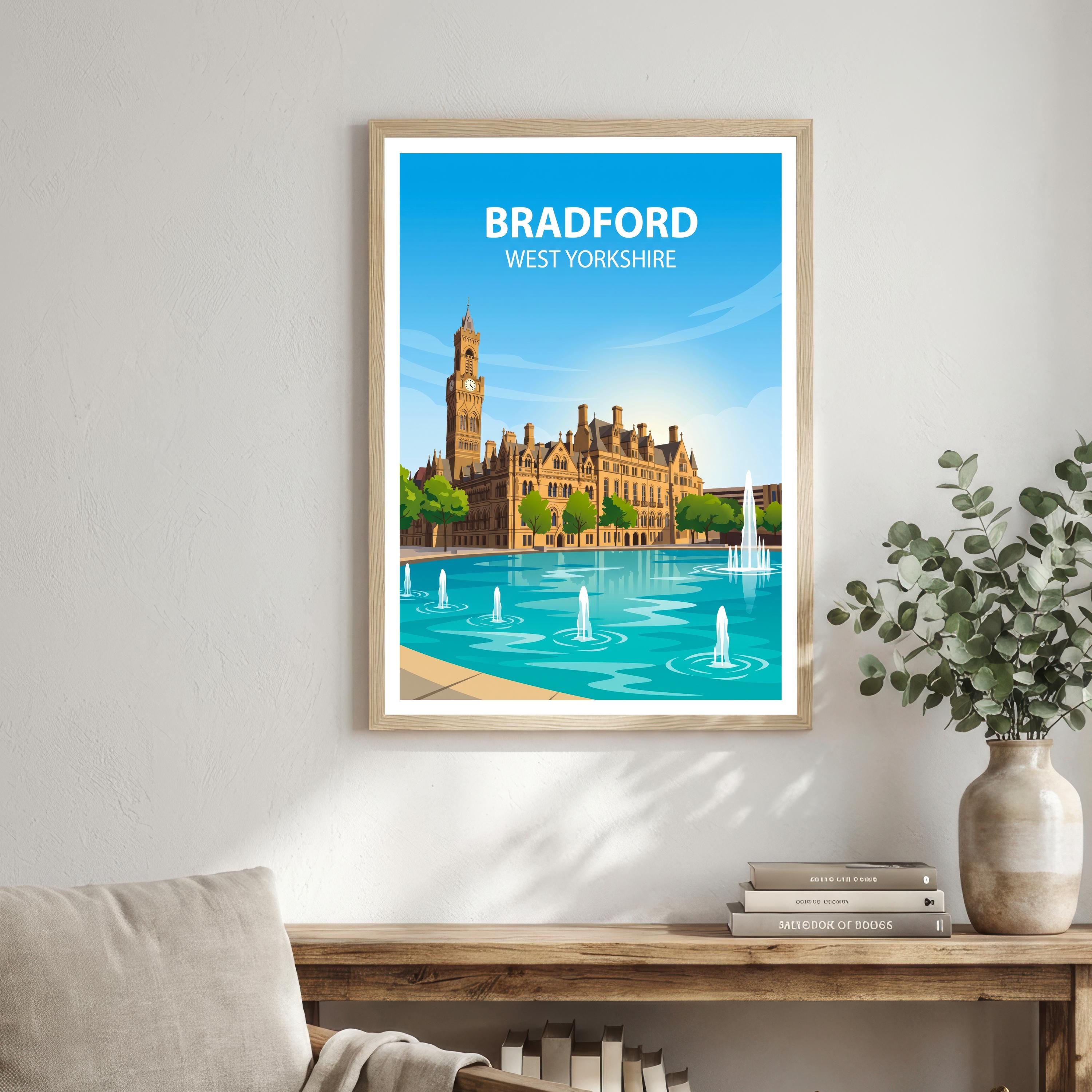 Bradford West Yorkshire Travel Print Northern City Wall Decor Yorkshire Landmark Travel Poster UK Gift Home Décor