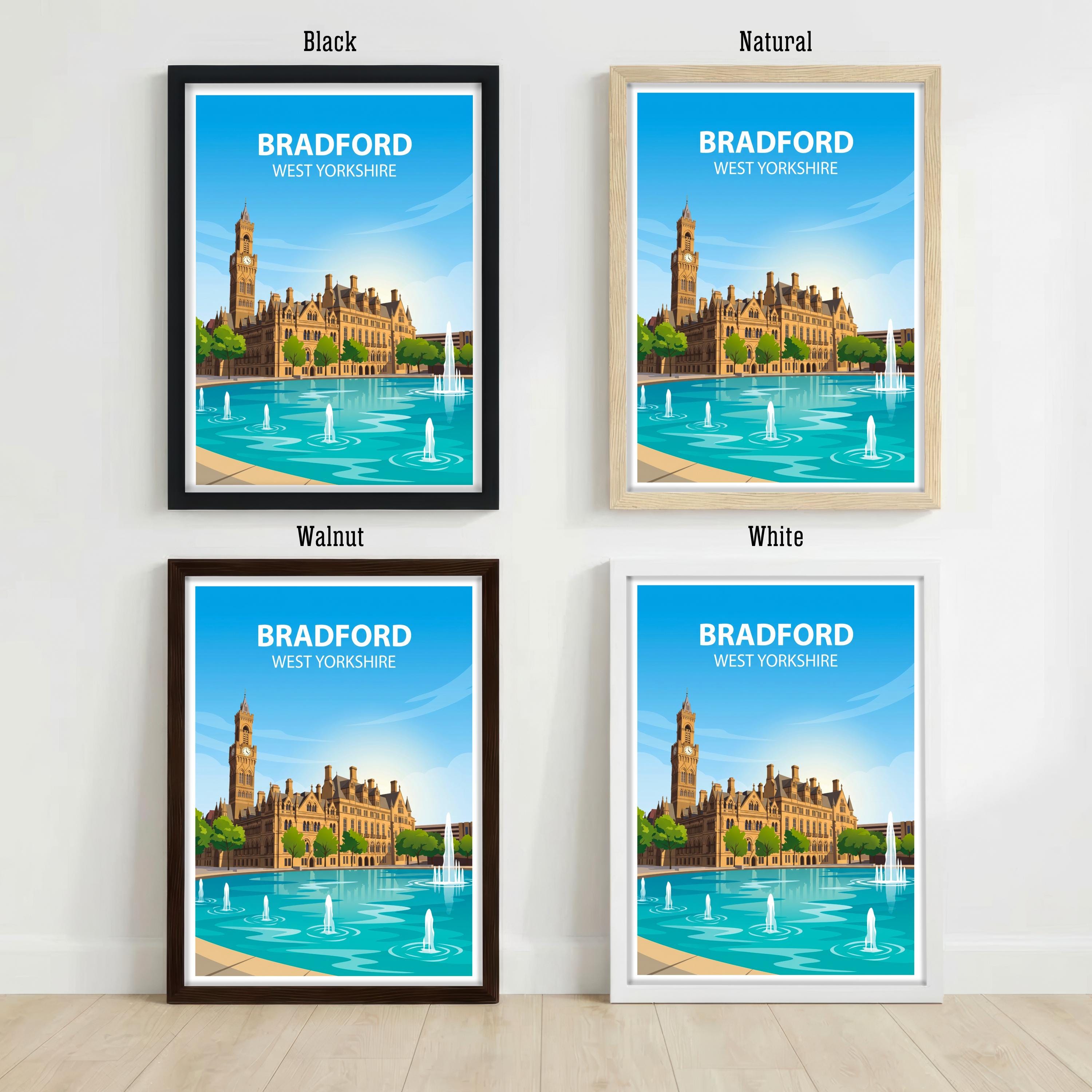 Bradford West Yorkshire Travel Print Northern City Wall Decor Yorkshire Landmark Travel Poster UK Gift Home Décor