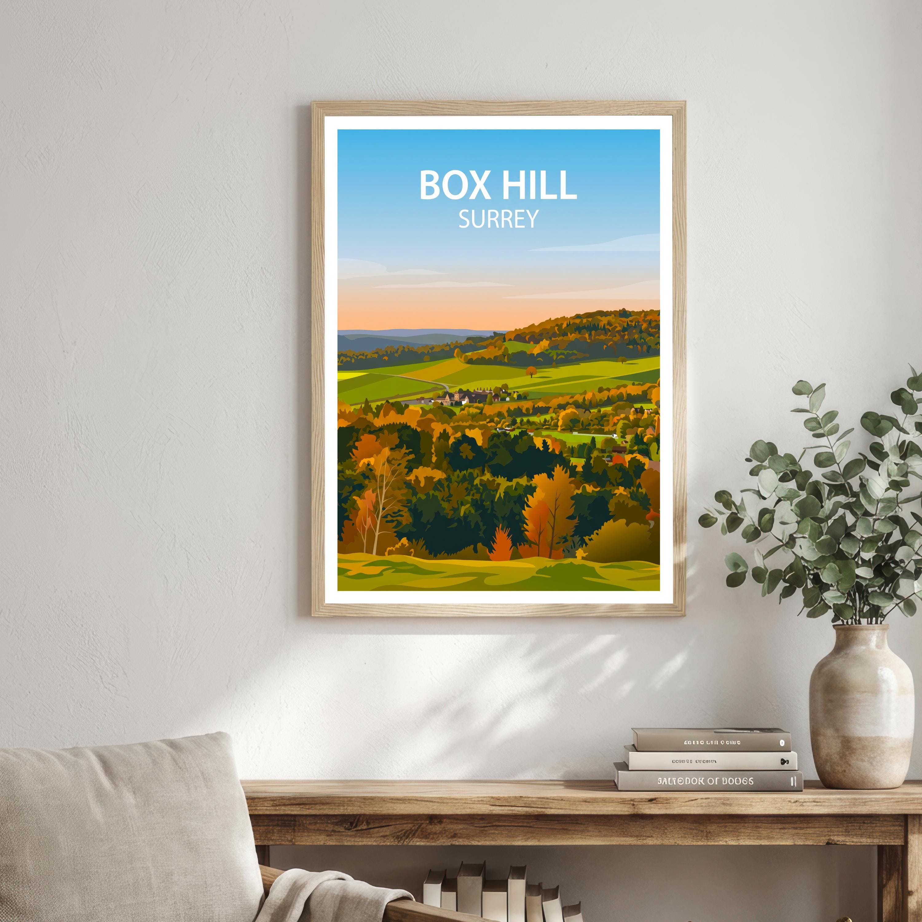 Box Hill Surrey Travel Print English Countryside Wall Decor North Downs Landscape Travel Poster UK Gift Home Décor