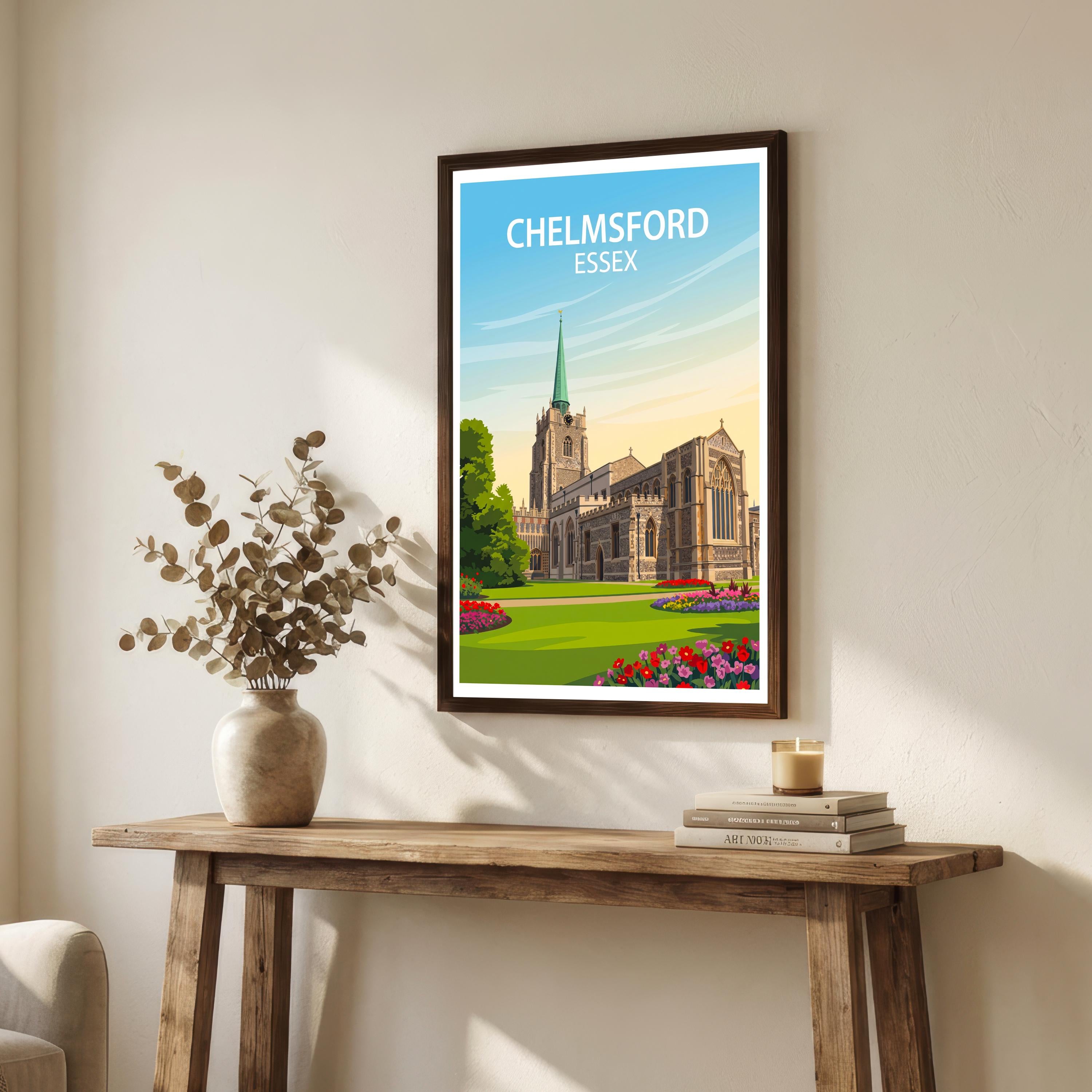 Chelmsford Essex Travel Print English City Wall Decor Historic Streets Travel Poster UK Gift Home Décor