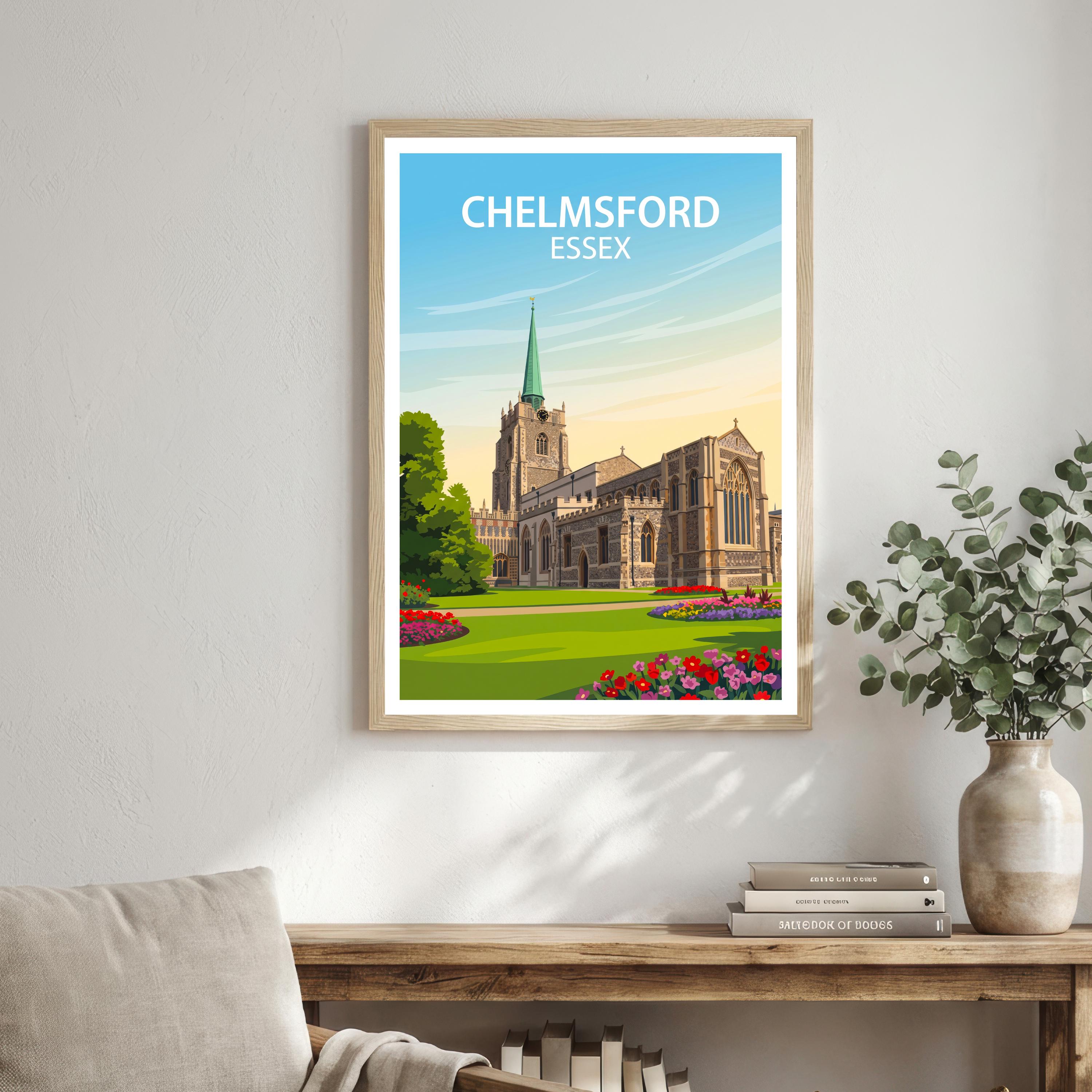 Chelmsford Essex Travel Print English City Wall Decor Historic Streets Travel Poster UK Gift Home Décor