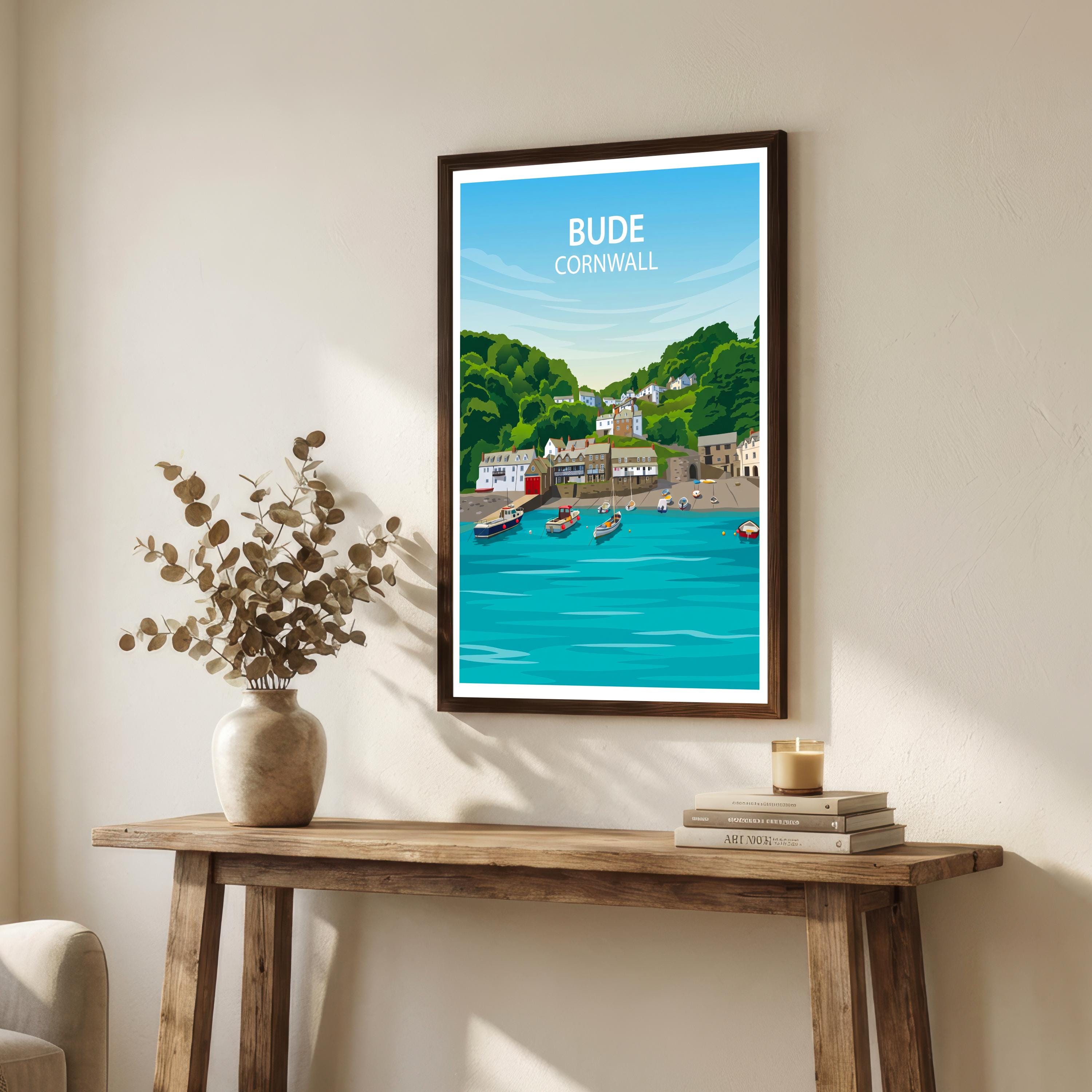 Bude Cornwall Travel Print Coastal Town Wall Decor Cornish Seaside Travel Poster UK Gift Home Décor