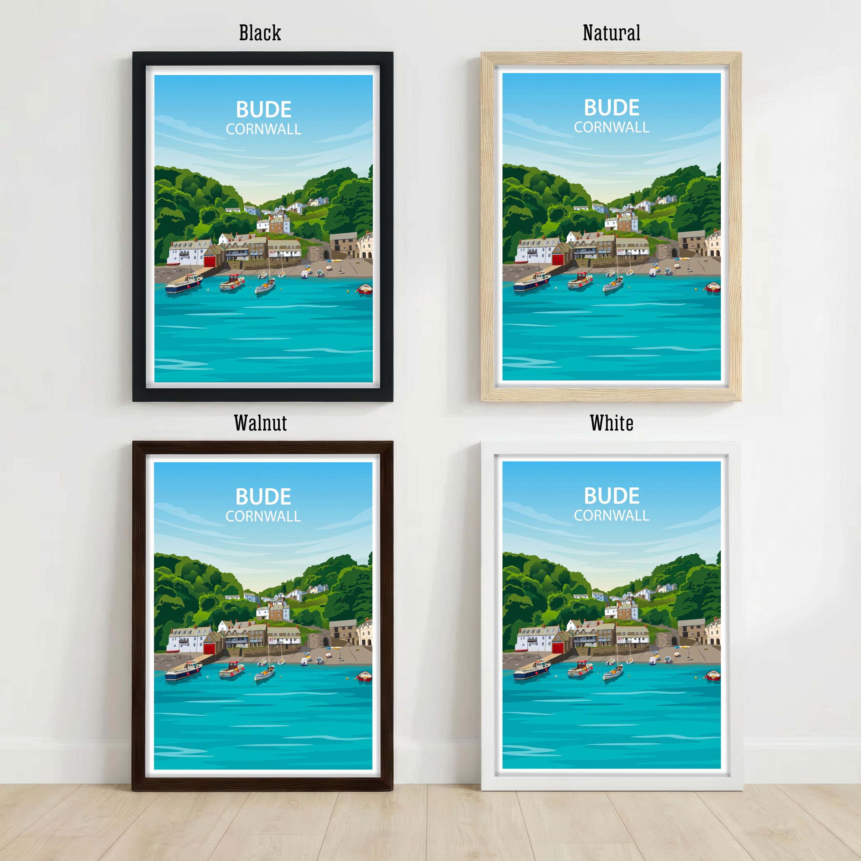 Bude Cornwall Travel Print Coastal Town Wall Decor Cornish Seaside Travel Poster UK Gift Home Décor