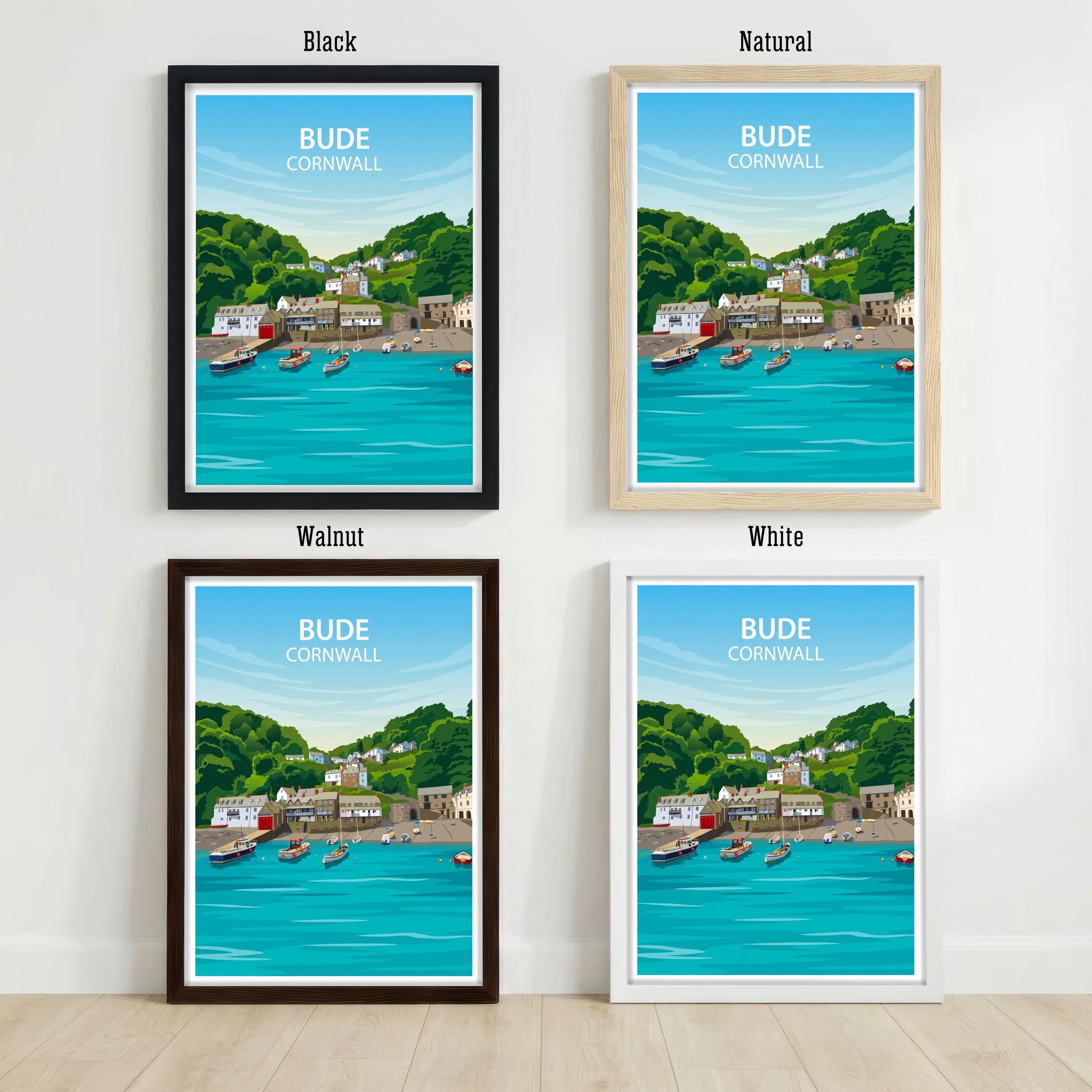 Bude Cornwall Travel Print Coastal Town Wall Decor Cornish Seaside Travel Poster UK Gift Home Décor