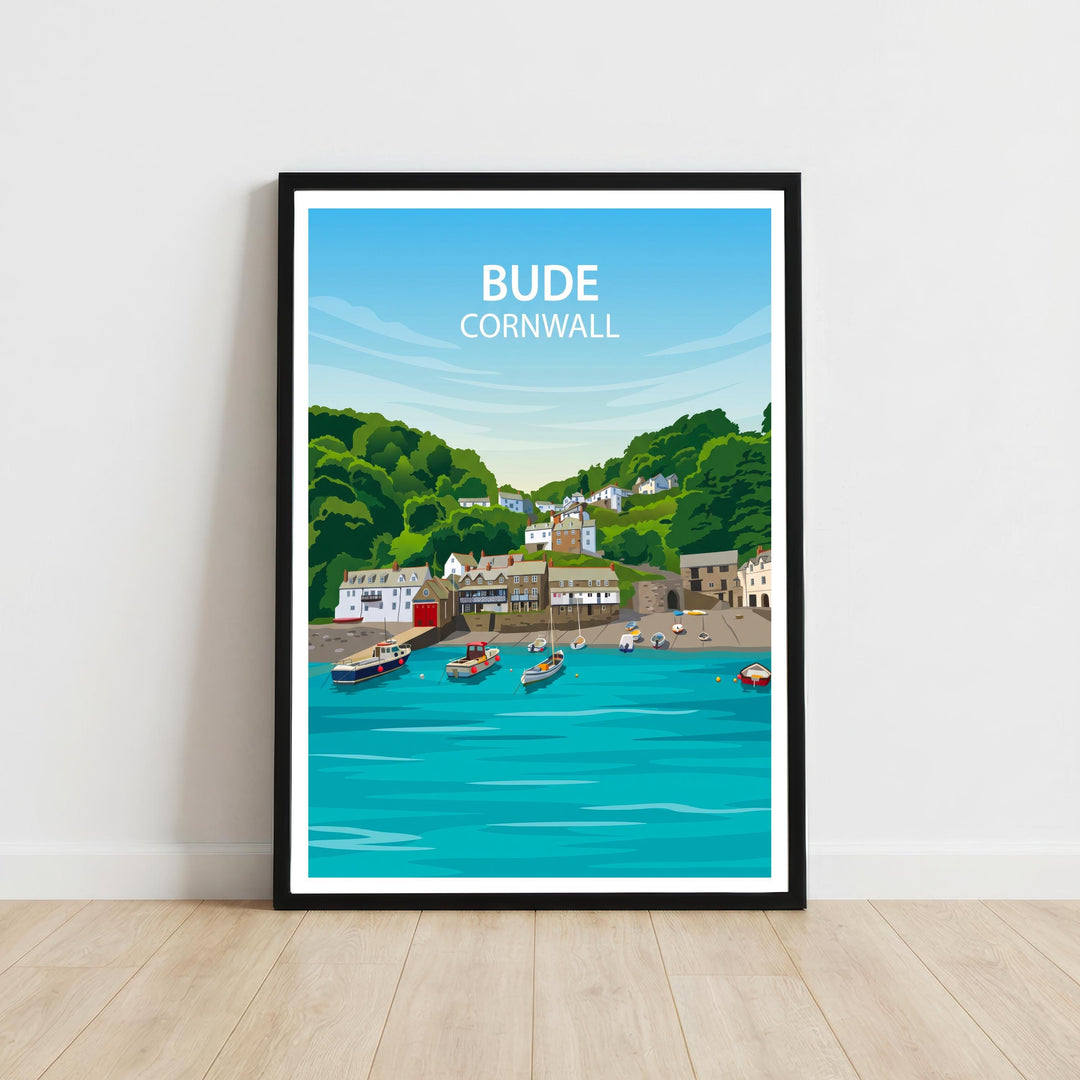 Bude Cornwall Travel Print Coastal Town Wall Decor Cornish Seaside Travel Poster UK Gift Home Décor