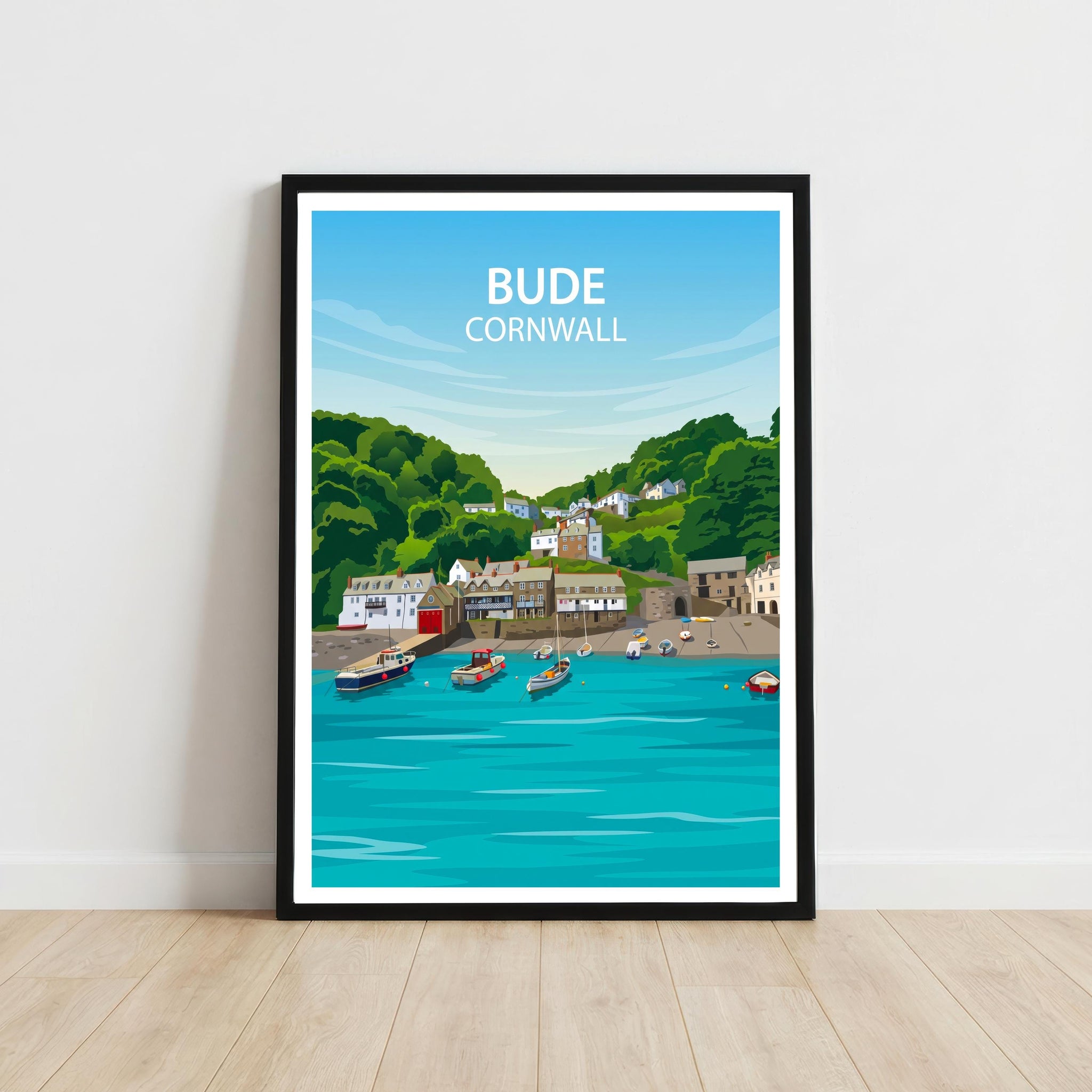 Bude Cornwall Travel Print Coastal Town Wall Decor Cornish Seaside Travel Poster UK Gift Home Décor