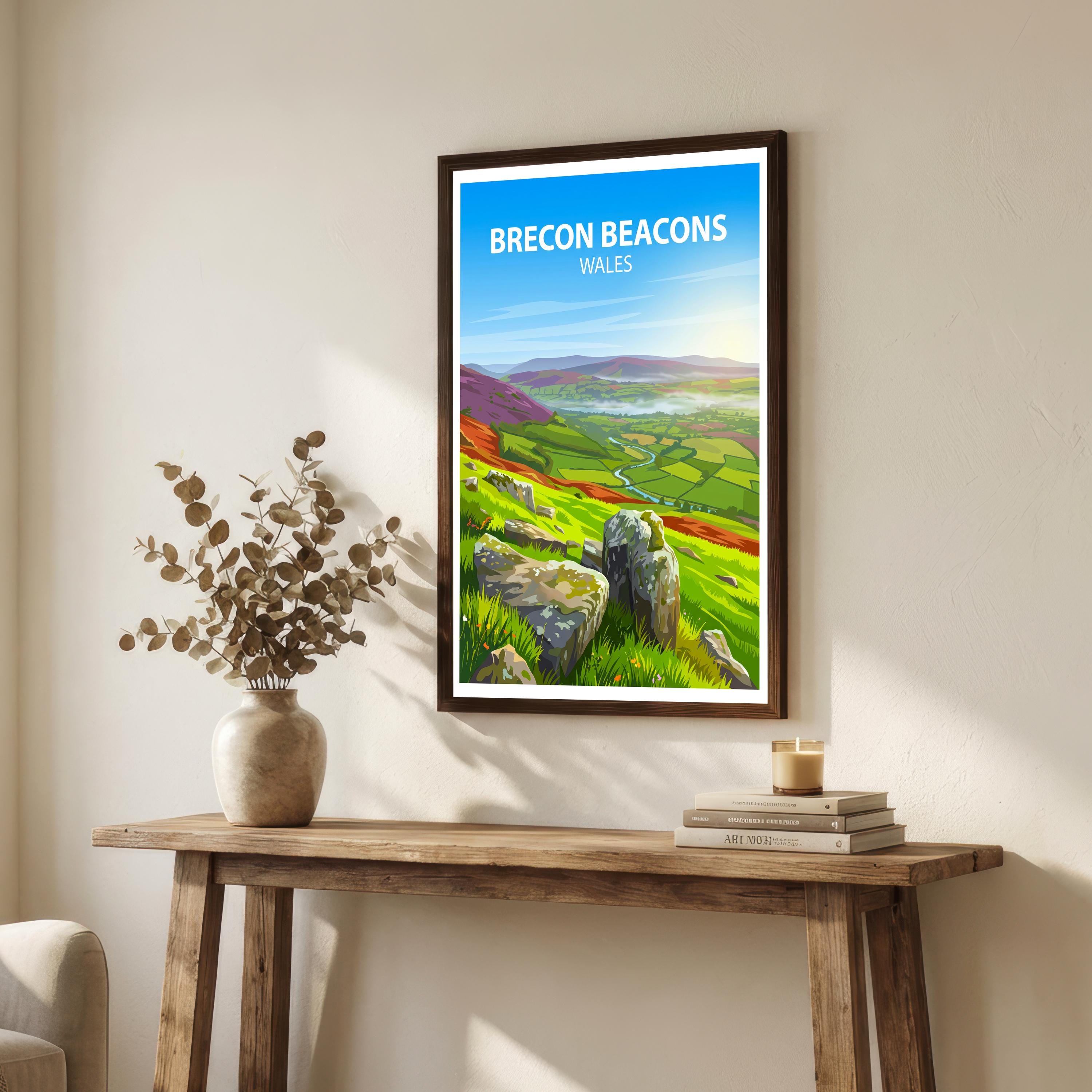Brecon Beacons Wales Travel Print Mountain Landscape Wall Decor Welsh Countryside Travel Poster UK Gift Home Décor