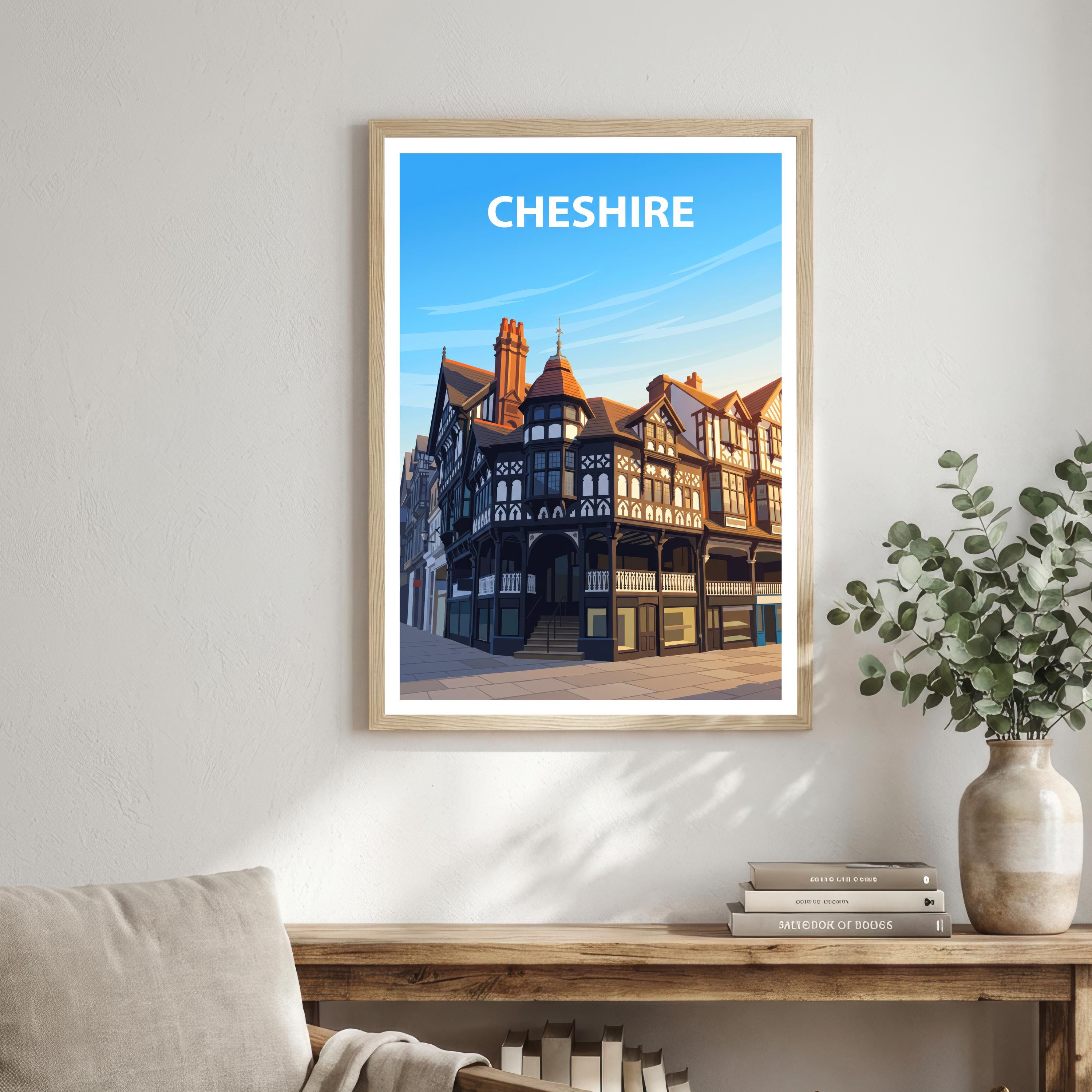 Cheshire England Travel Print English Countryside Wall Decor Historic County Travel Poster UK Gift Home Décor