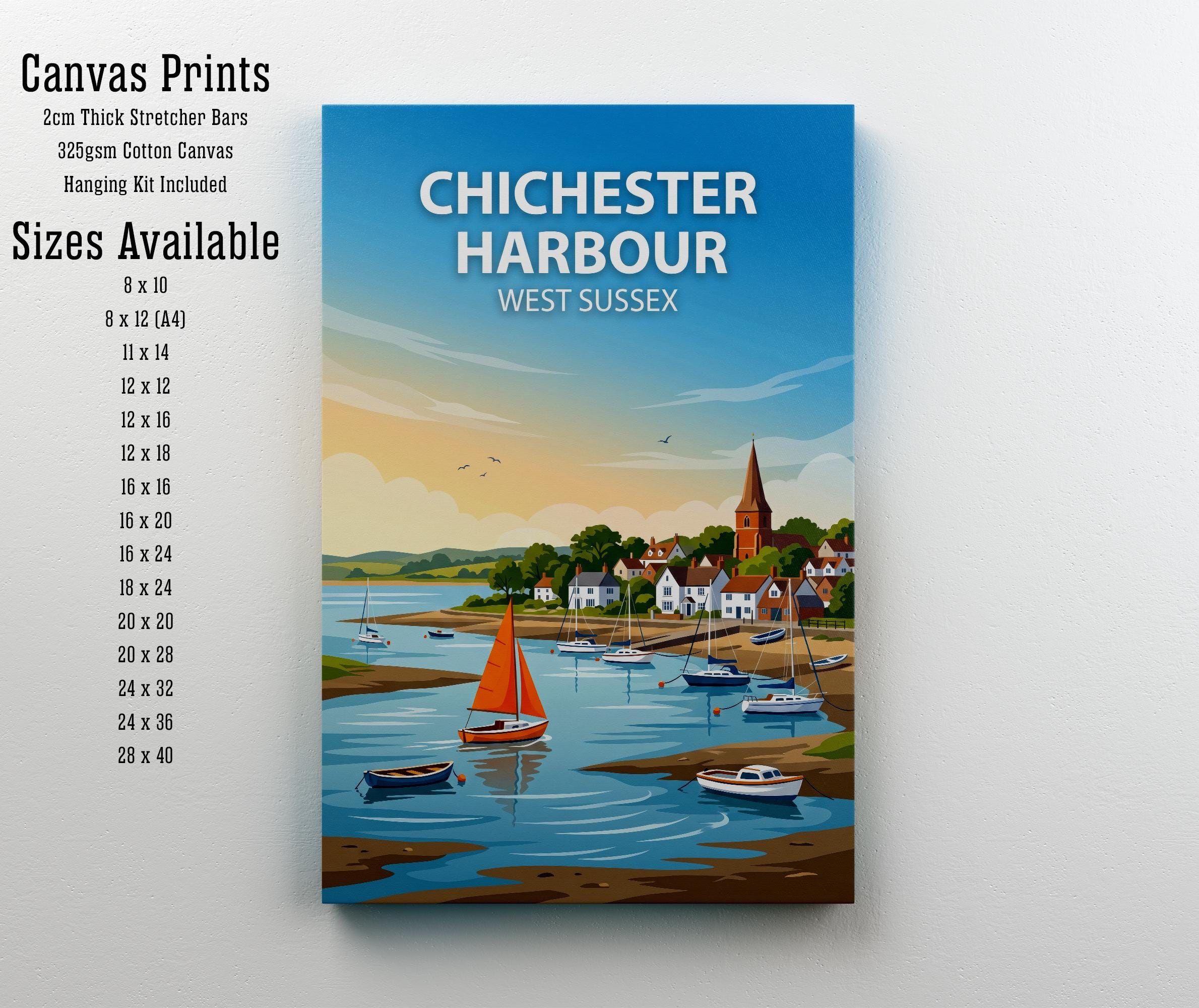 Chichester West Sussex Travel Print Cathedral City Wall Decor English Landmark Travel Poster UK Gift Home Décor